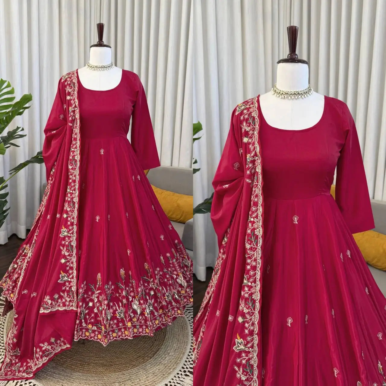 Crunchy Silk Embroidered Gown Sharara Set with Dupatta for Elegant look