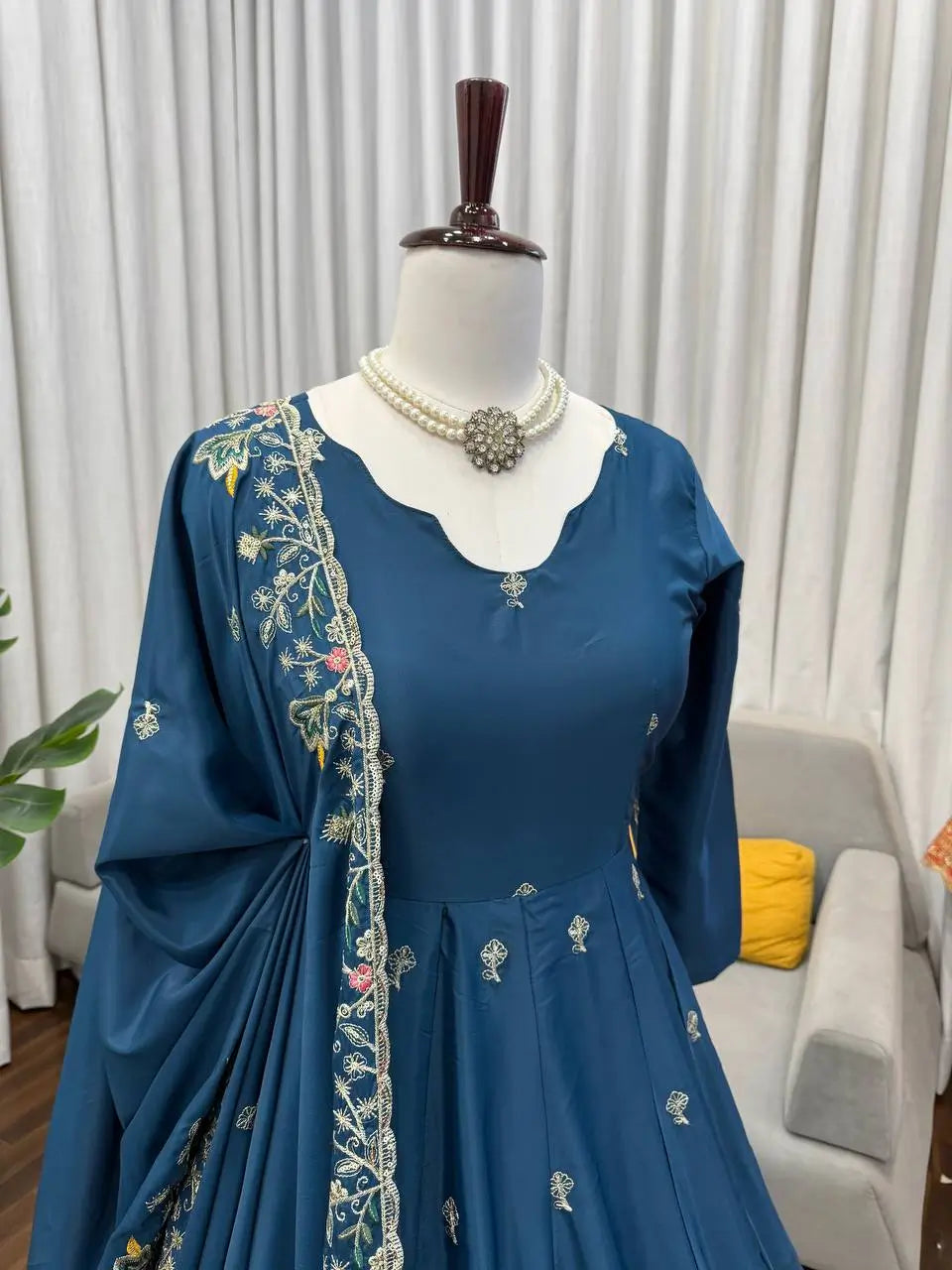 Crunchy Silk Embroidered Gown Sharara Set with Dupatta for Elegant look