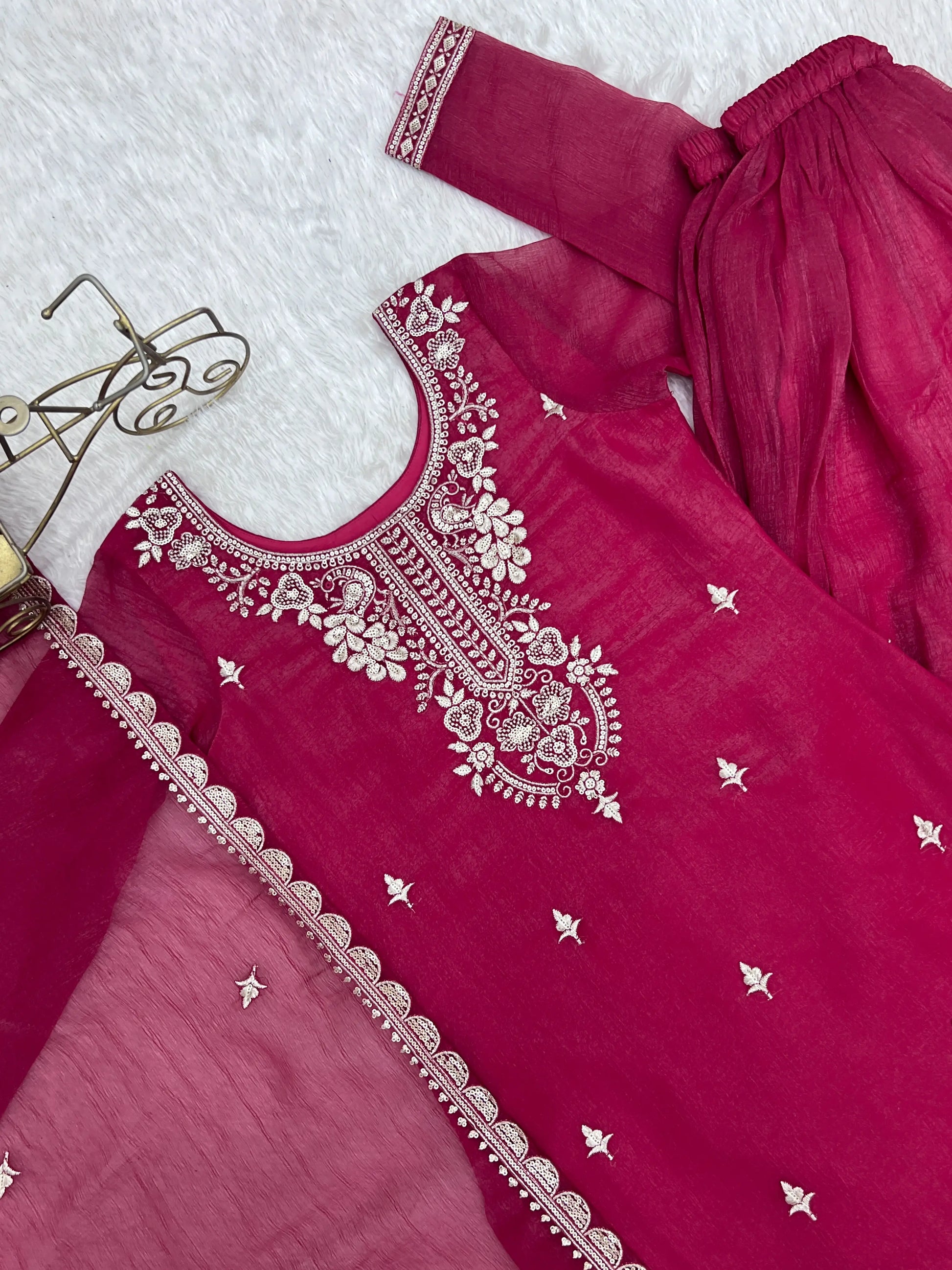 Crunchy Silk Embroidered Sharara Suit Set for Festive and Wedding Wear