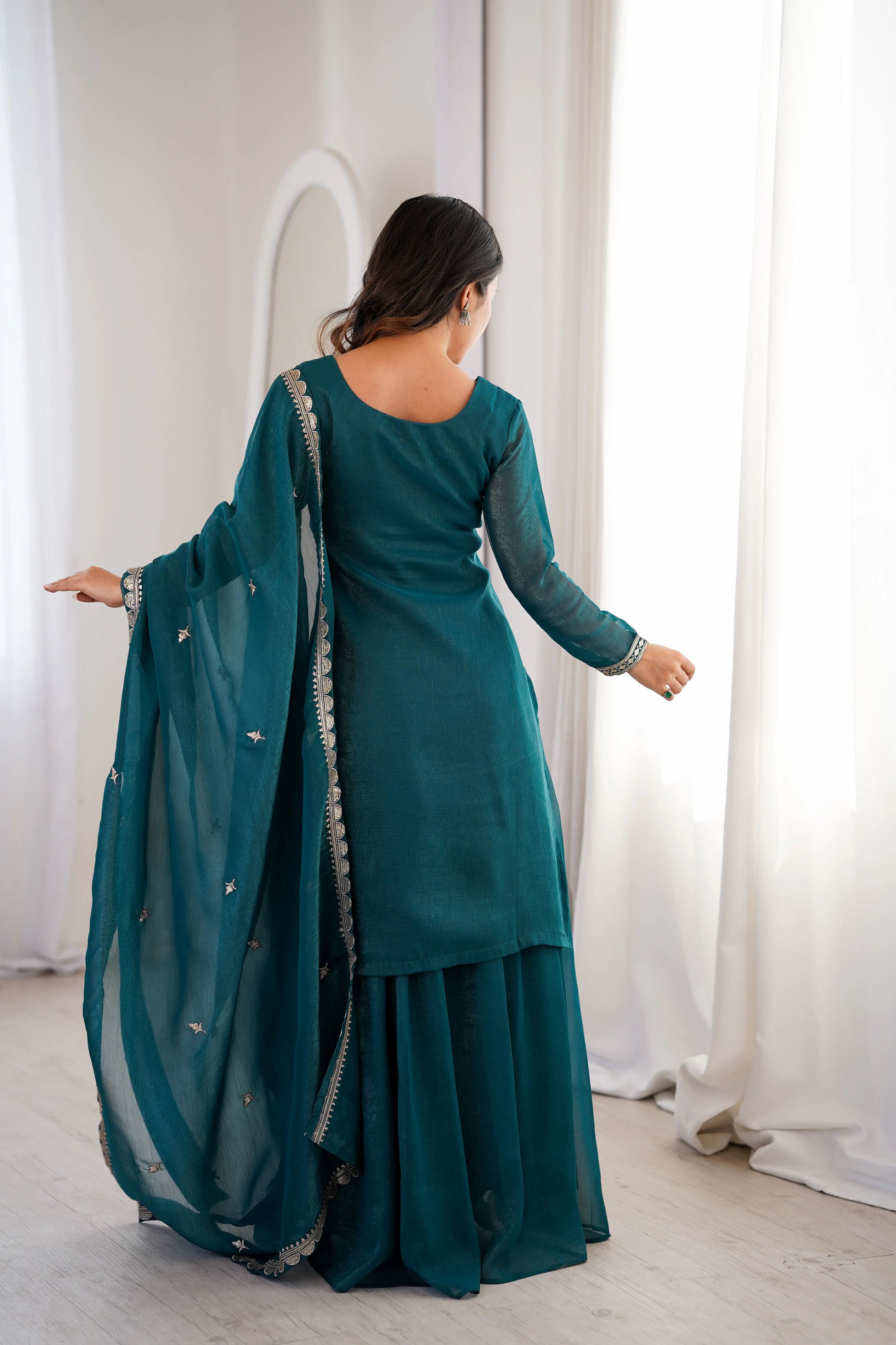 Crunchy Silk Embroidered Sharara Suit Set for Festive and Wedding Wear