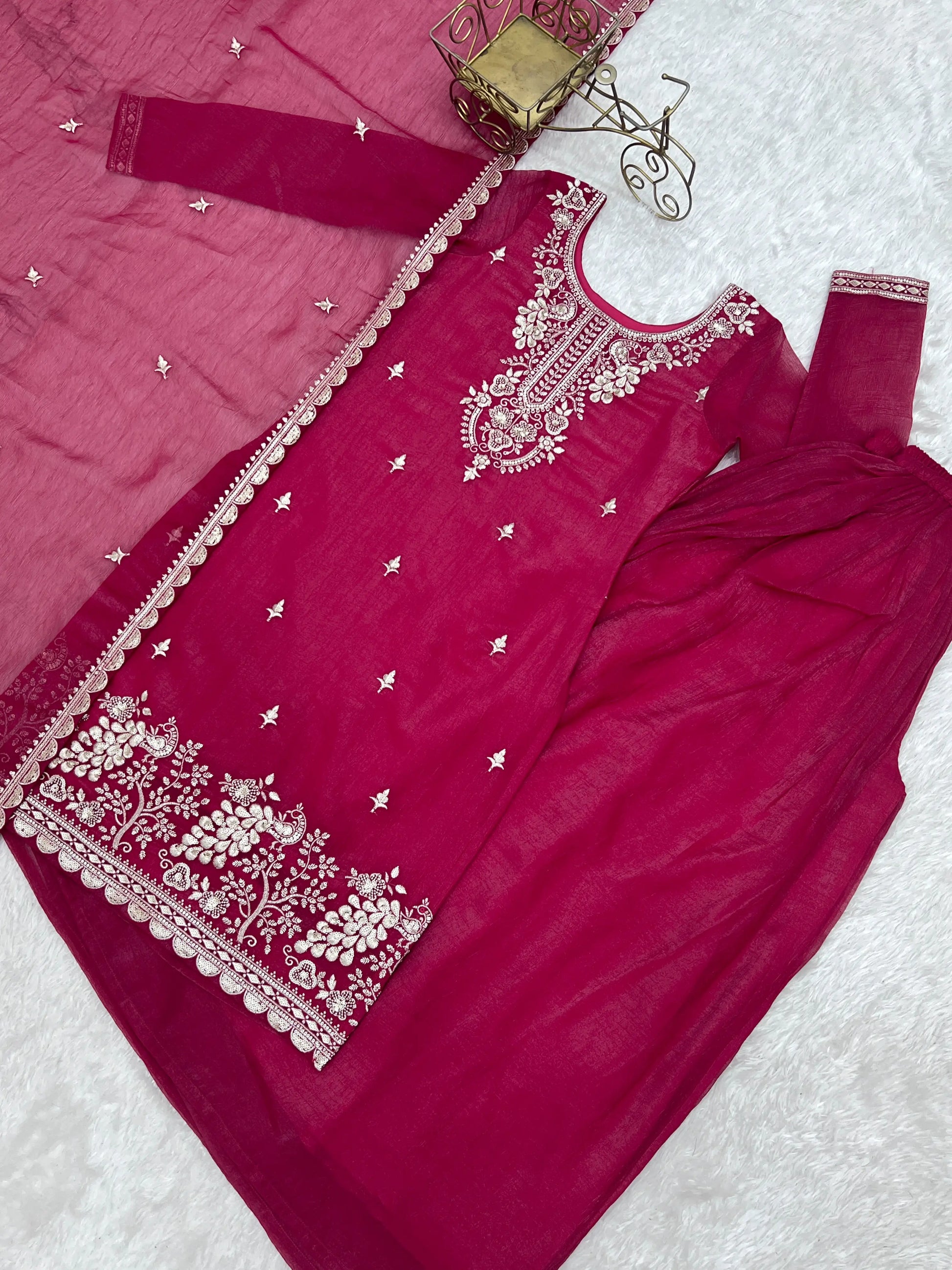 Crunchy Silk Embroidered Sharara Suit Set for Festive and Wedding Wear