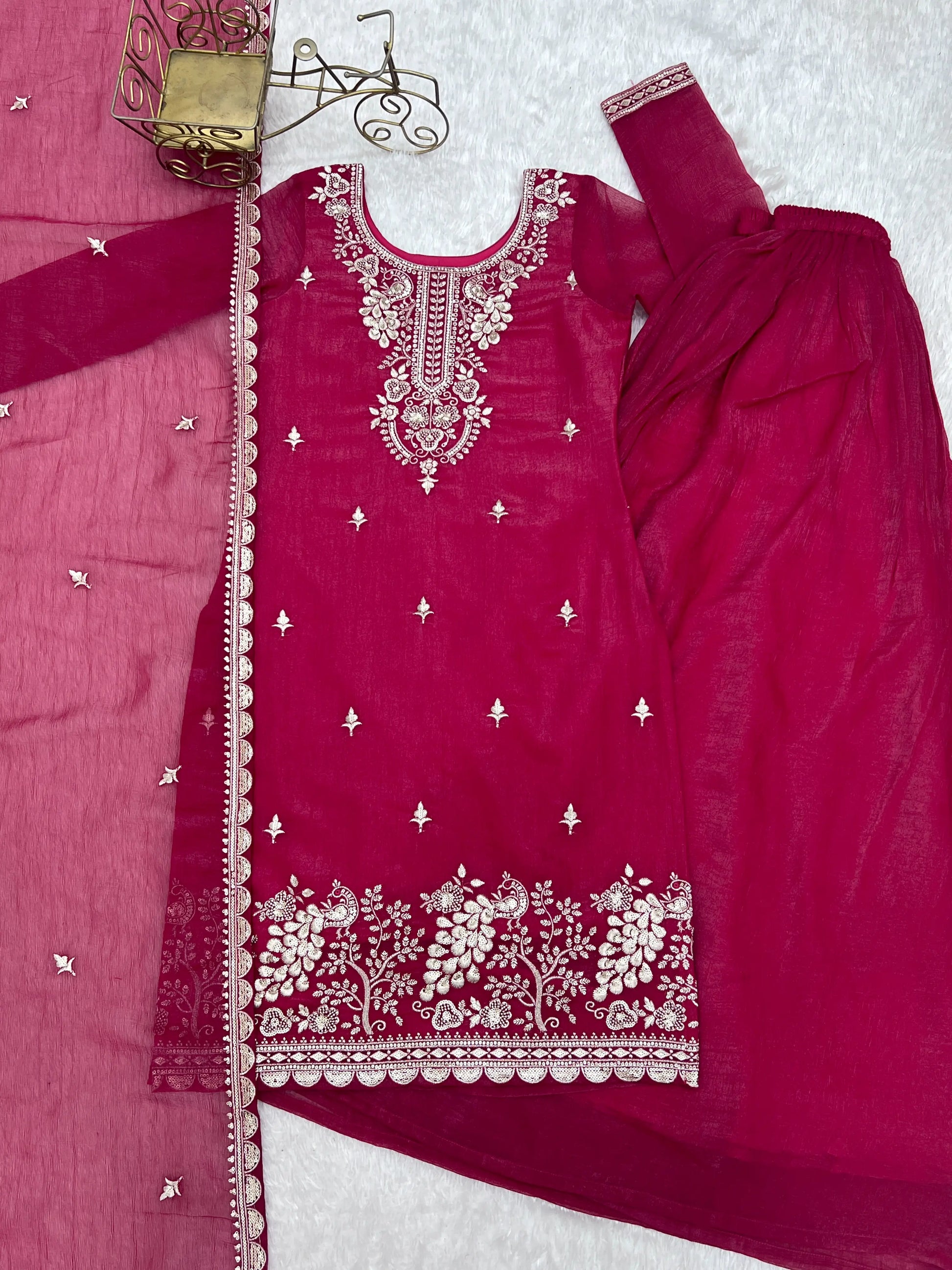 Crunchy Silk Embroidered Sharara Suit Set for Festive and Wedding Wear
