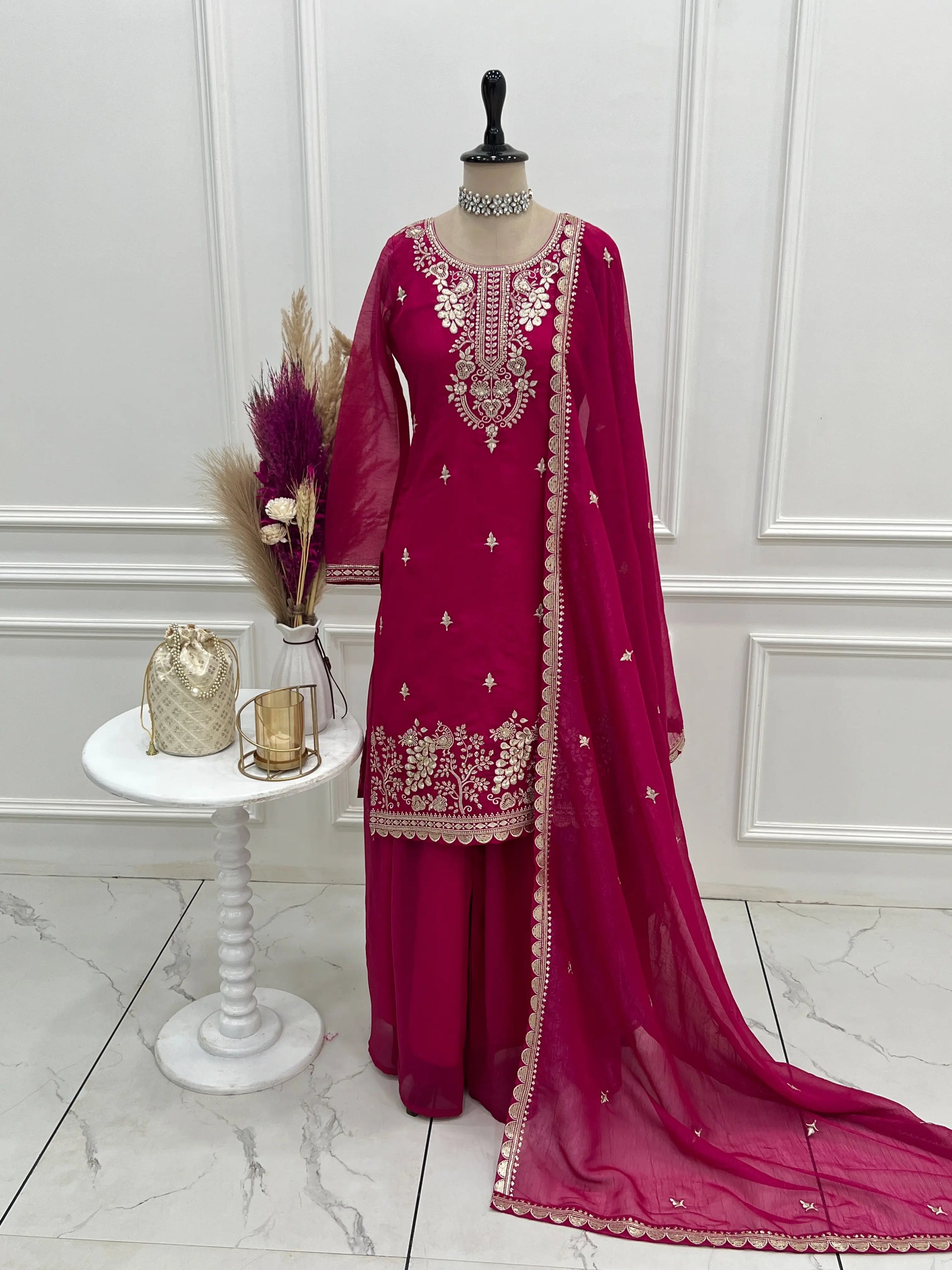 Crunchy Silk Embroidered Sharara Suit Set for Festive and Wedding Wear