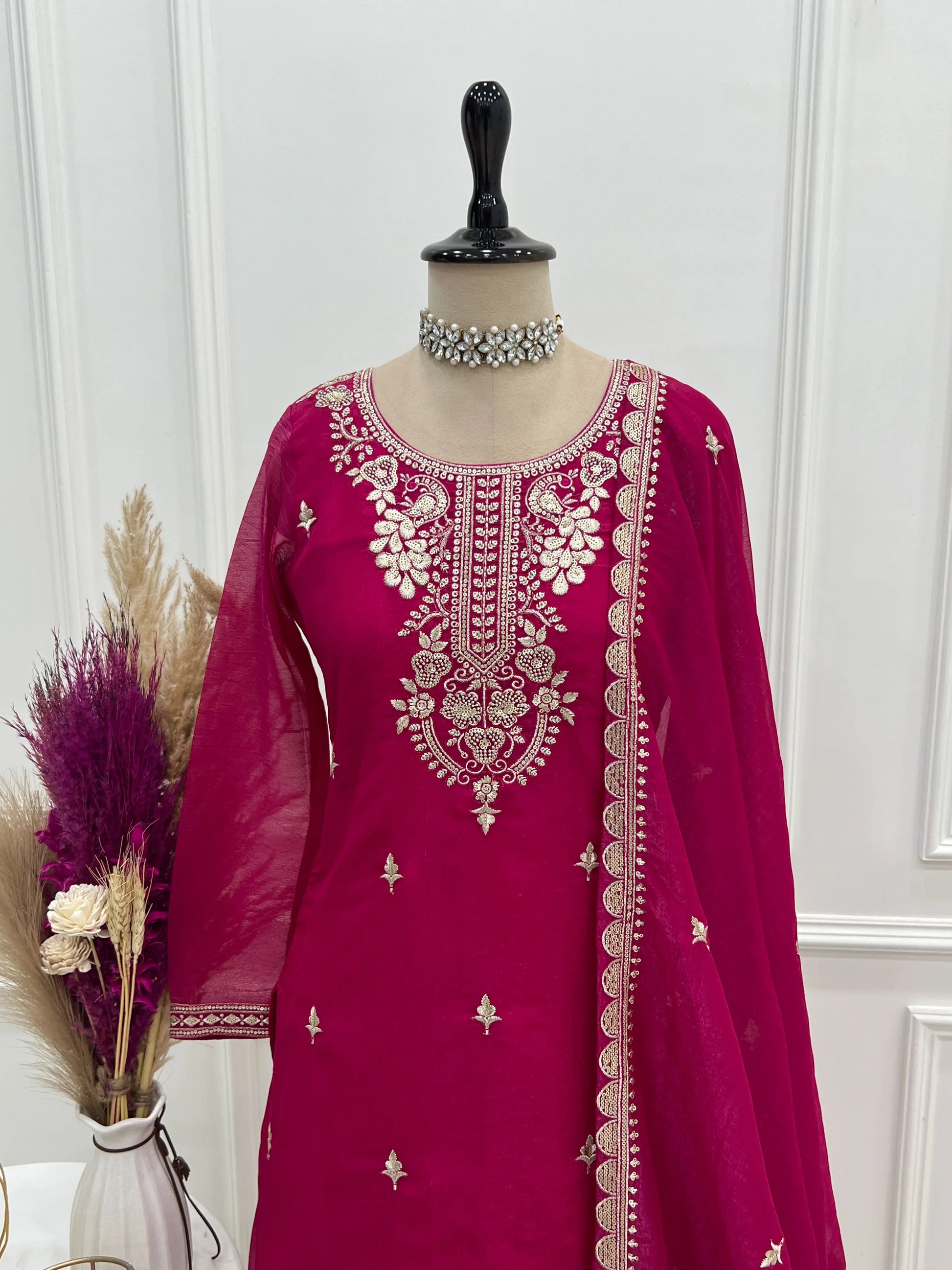 Crunchy Silk Embroidered Sharara Suit Set for Festive and Wedding Wear