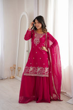 Crunchy Silk Embroidered Sharara Suit Set for Festive and Wedding Wear