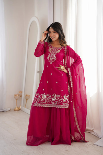Crunchy Silk Embroidered Sharara Suit Set for Festive and Wedding Wear