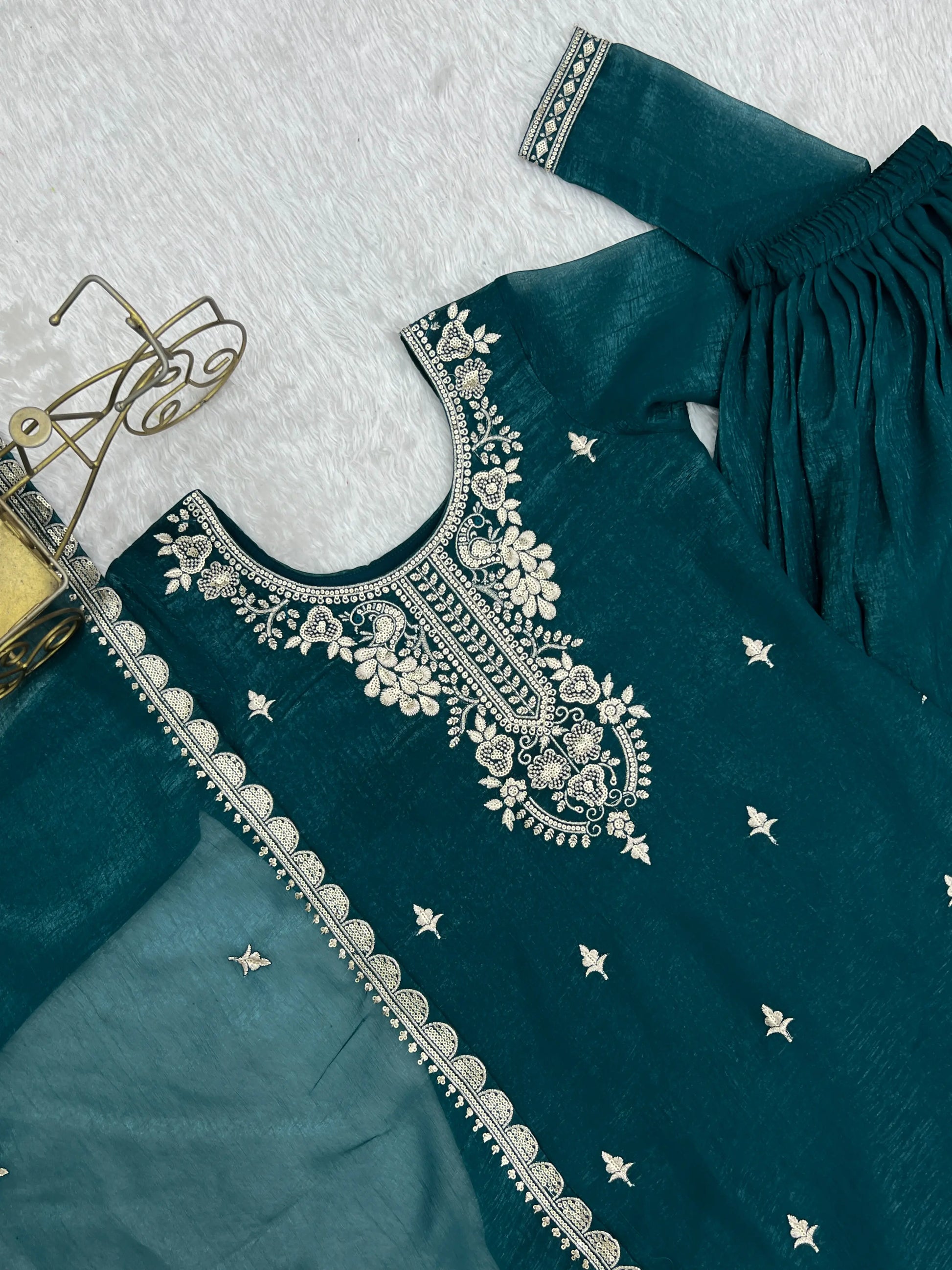 Crunchy Silk Embroidered Sharara Suit Set for Festive and Wedding Wear