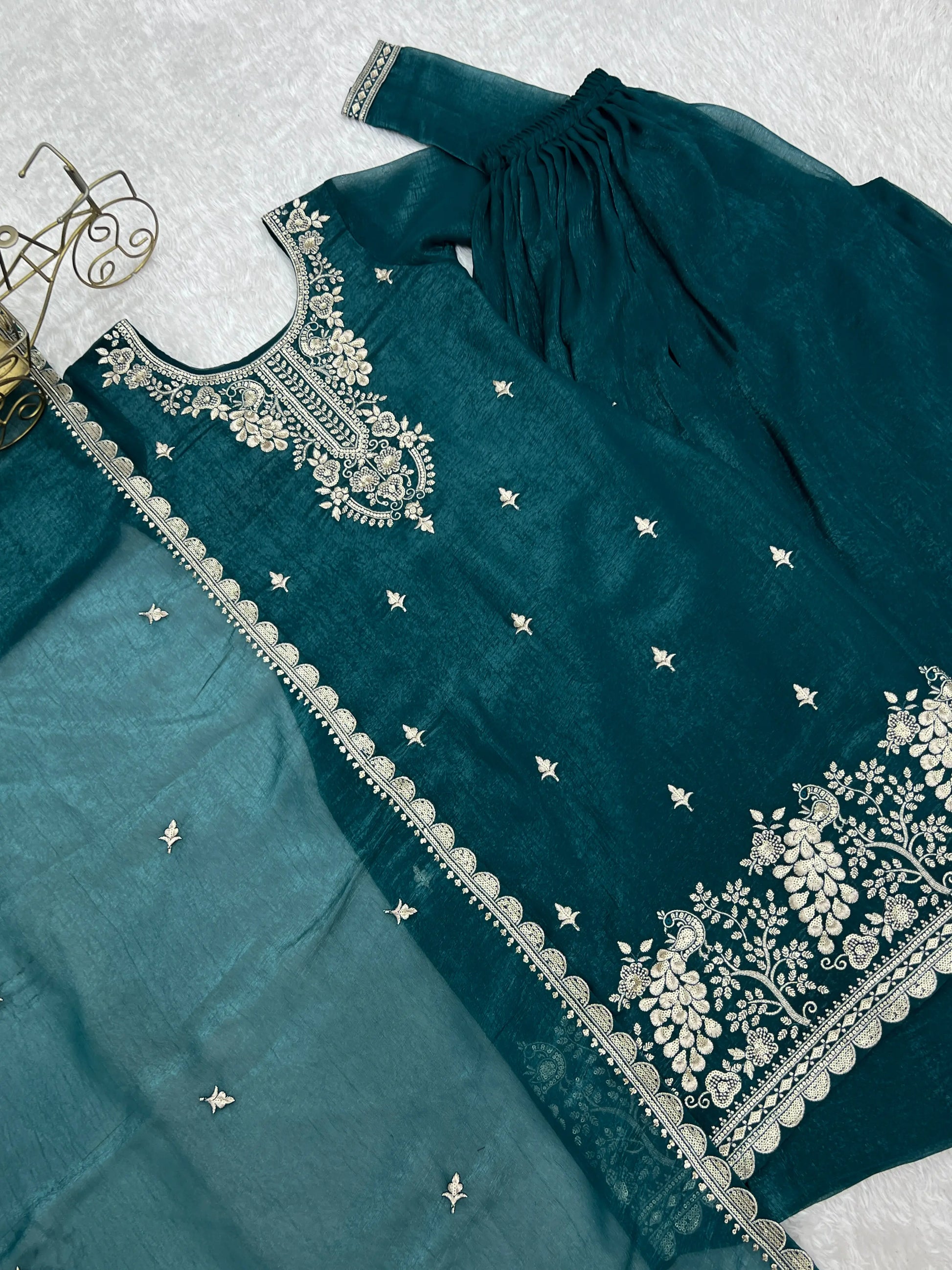 Crunchy Silk Embroidered Sharara Suit Set for Festive and Wedding Wear