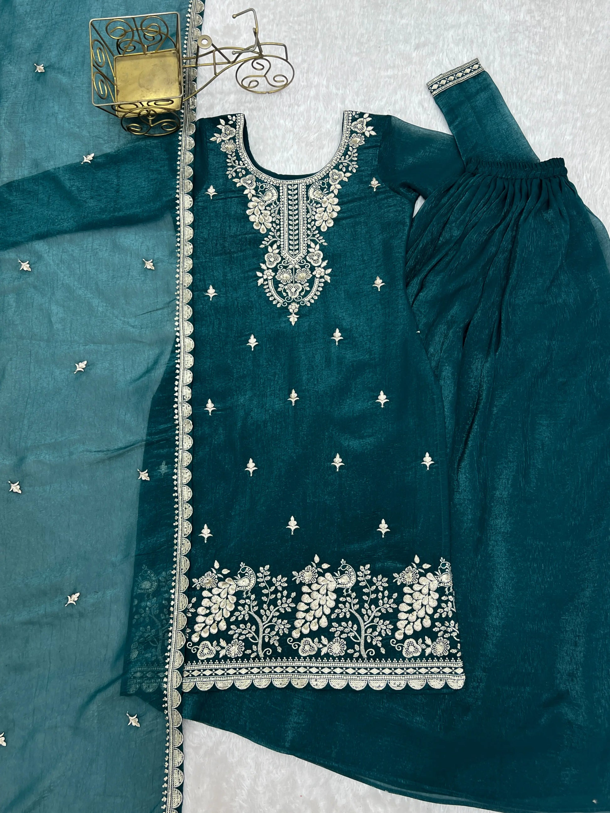 Crunchy Silk Embroidered Sharara Suit Set for Festive and Wedding Wear