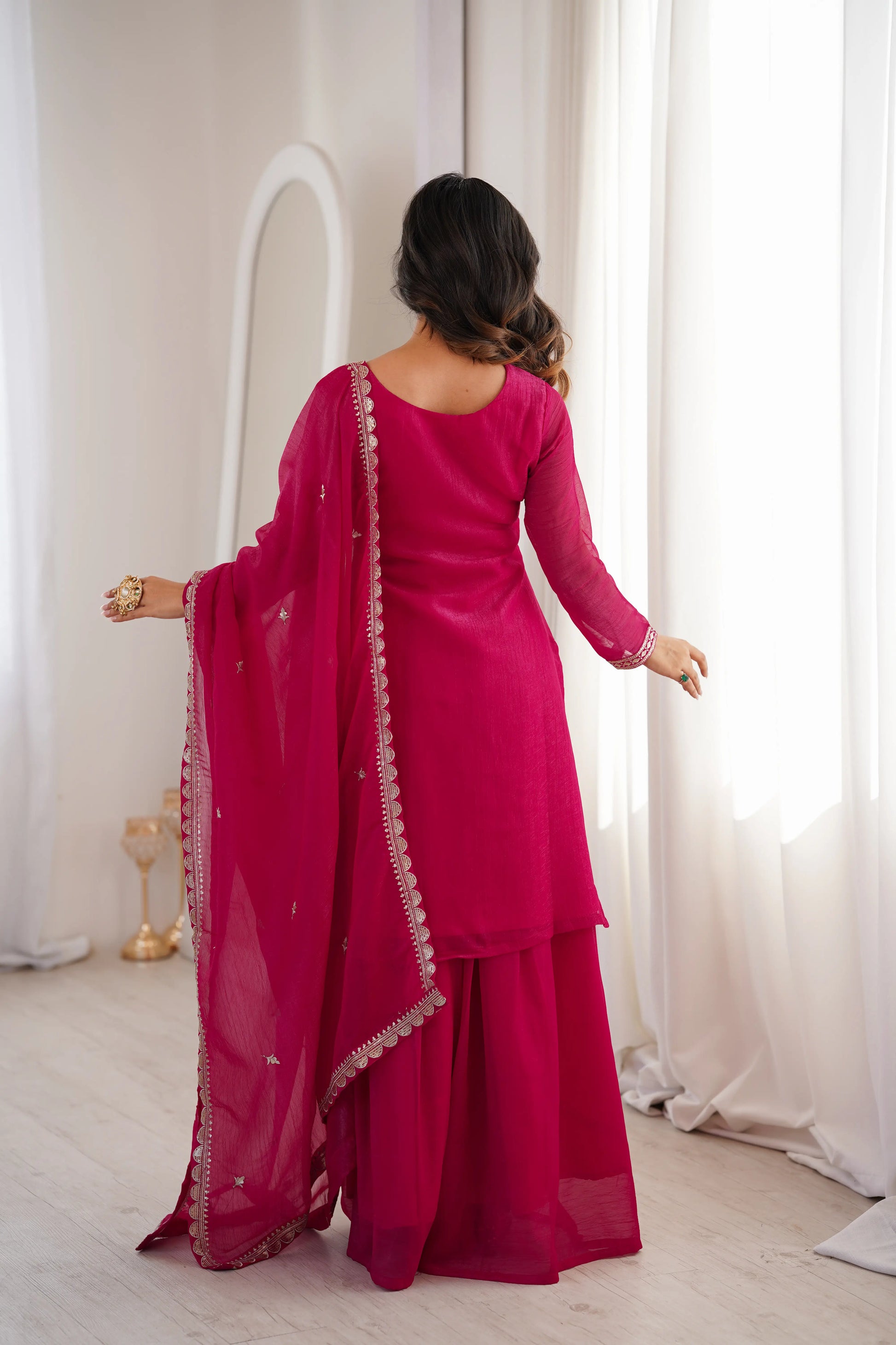 Crunchy Silk Embroidered Sharara Suit Set for Festive and Wedding Wear