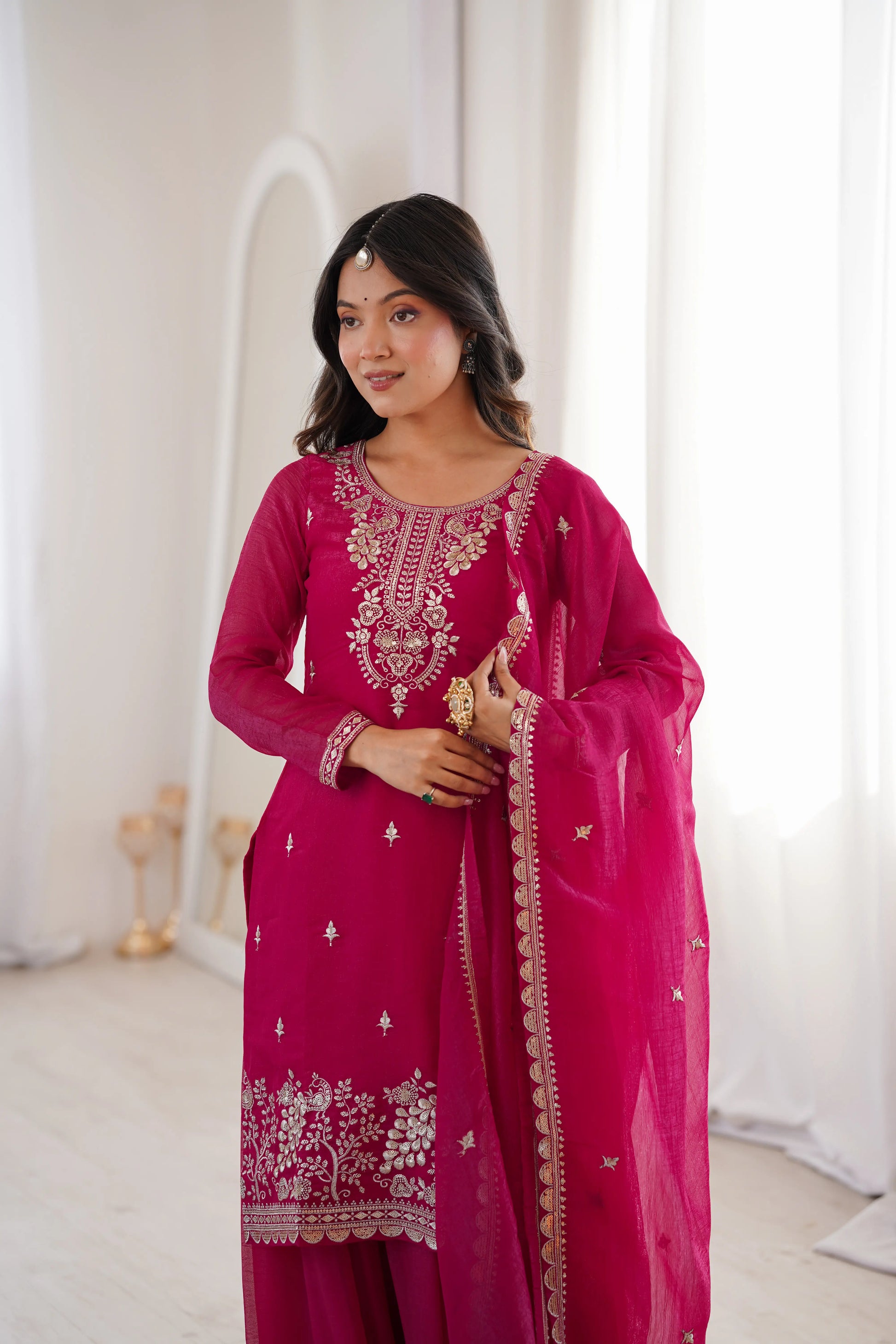 Crunchy Silk Embroidered Sharara Suit Set for Festive and Wedding Wear