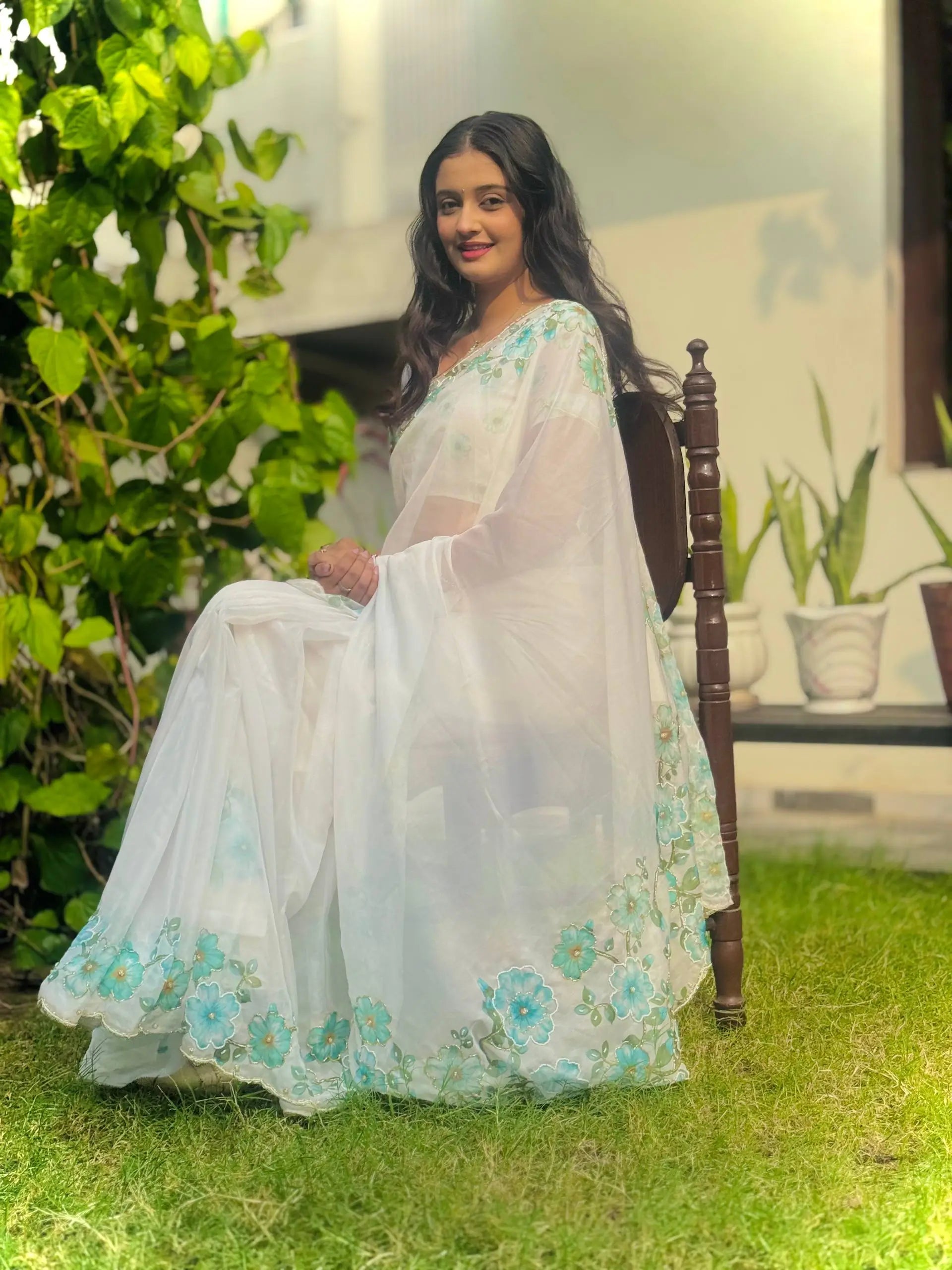 Crystal Organza Floral Embroidered Saree for Wedding and Festive Wear