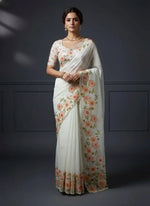 Crystal Organza Floral Embroidered Saree for Wedding and Festive Wear