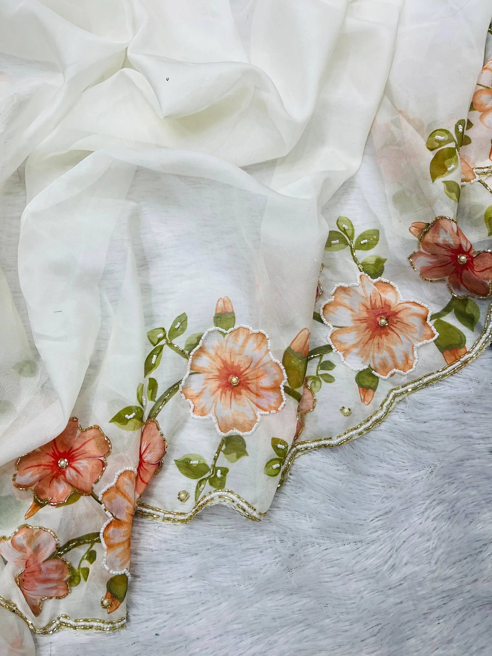Crystal Organza Floral Embroidered Saree for Wedding and Festive Wear