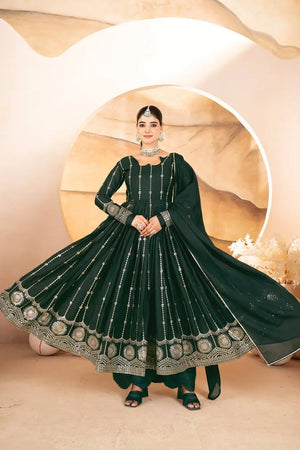 Dark Green Star Georgette Embroidered Anarkali Set with Dupatta