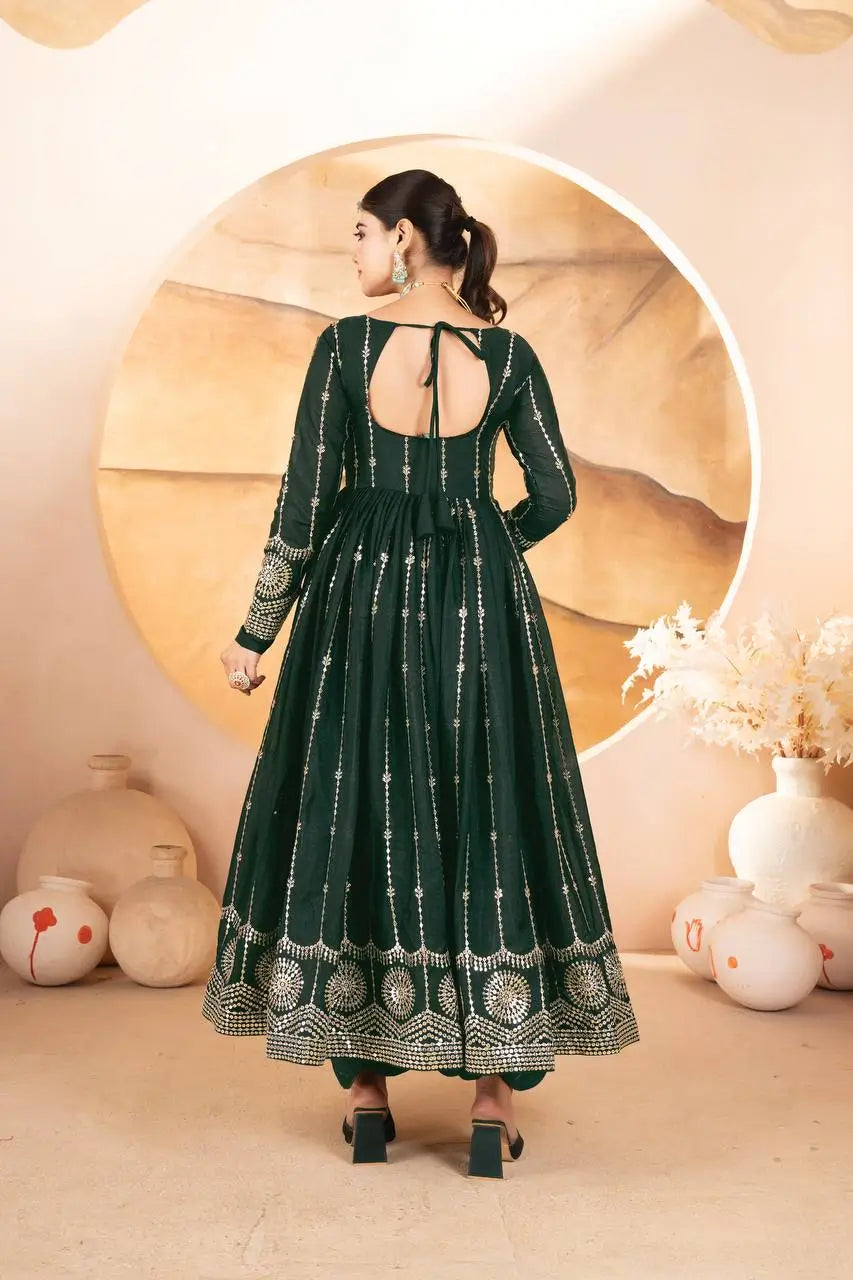 Dark Green Star Georgette Embroidered Anarkali Set with Dupatta