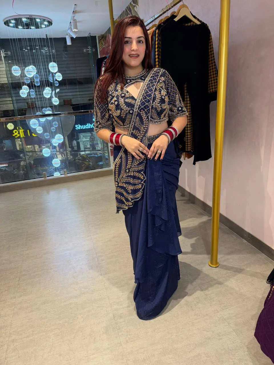 Designer Beads Embroidered Ready to Wear Saree for Festive and Party Wear