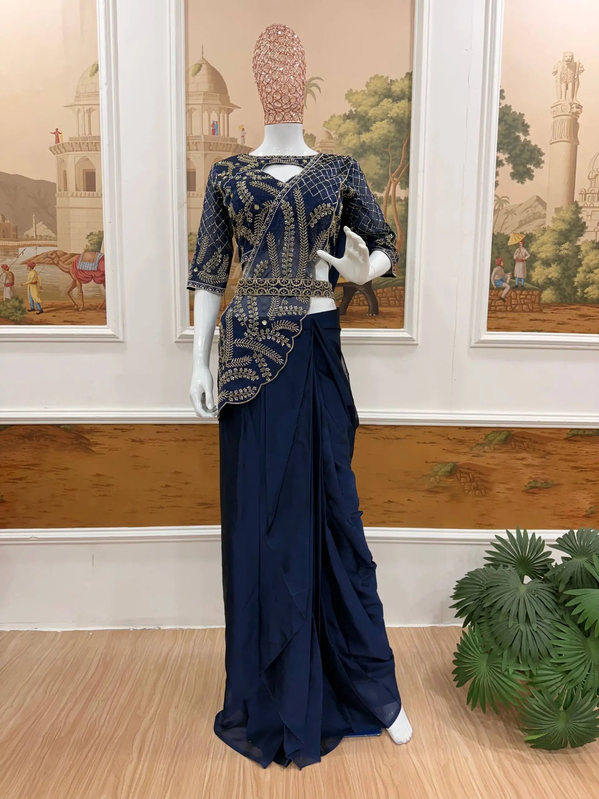Designer Beads Embroidered Ready to Wear Saree for Festive and Party Wear