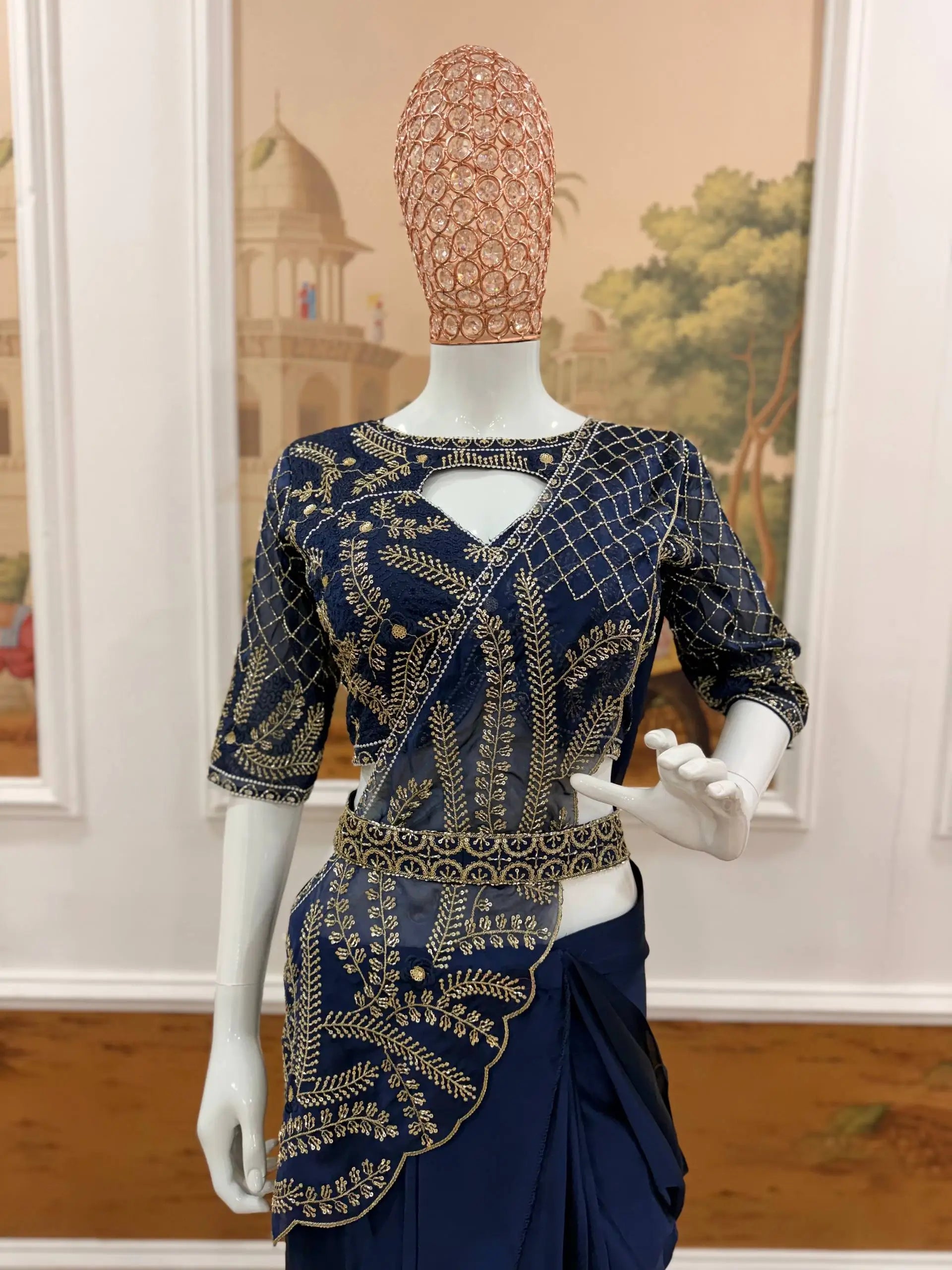 Designer Beads Embroidered Ready to Wear Saree for Festive and Party Wear