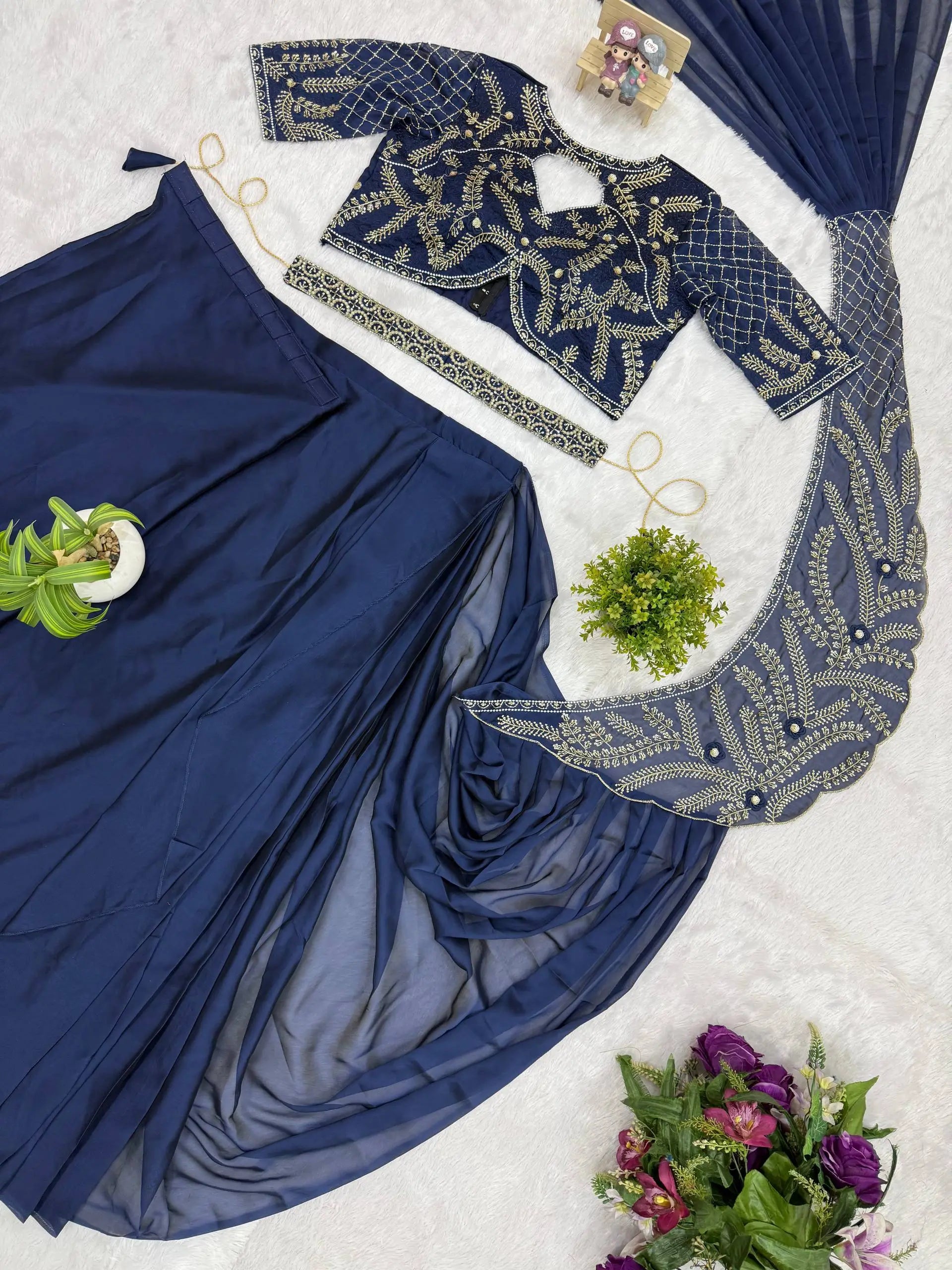 Designer Beads Embroidered Ready to Wear Saree for Festive and Party Wear