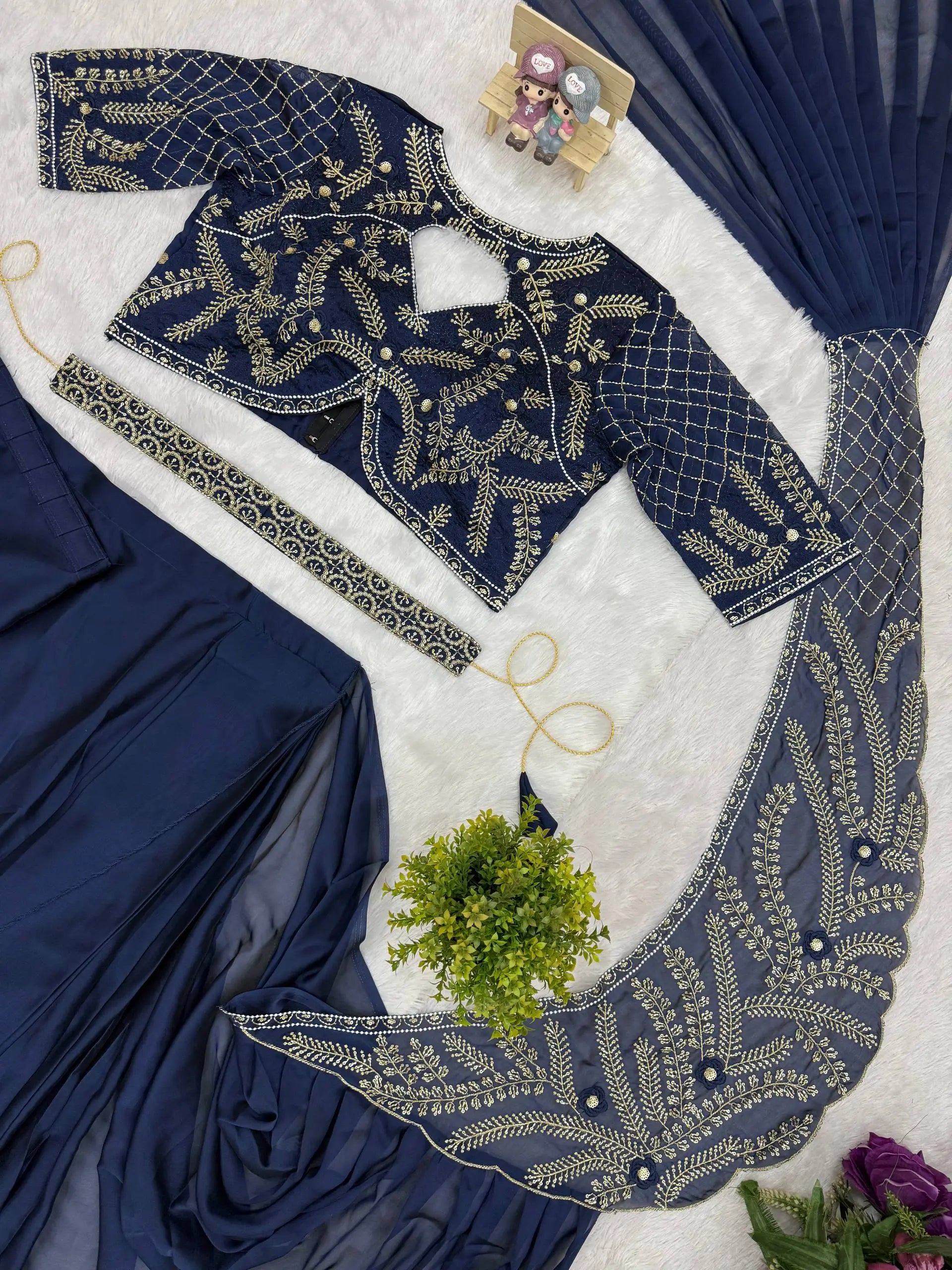 Designer Beads Embroidered Ready to Wear Saree for Festive and Party Wear