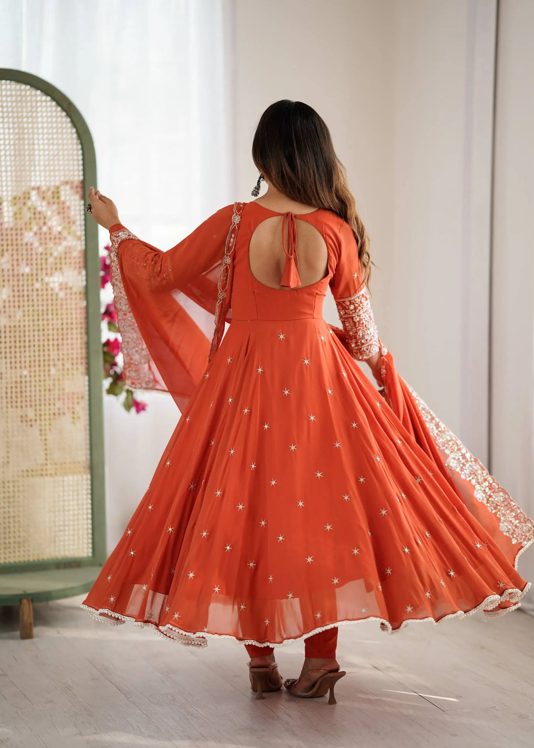 Designer Blooming Faux Embroidered Anarkali Gown Set