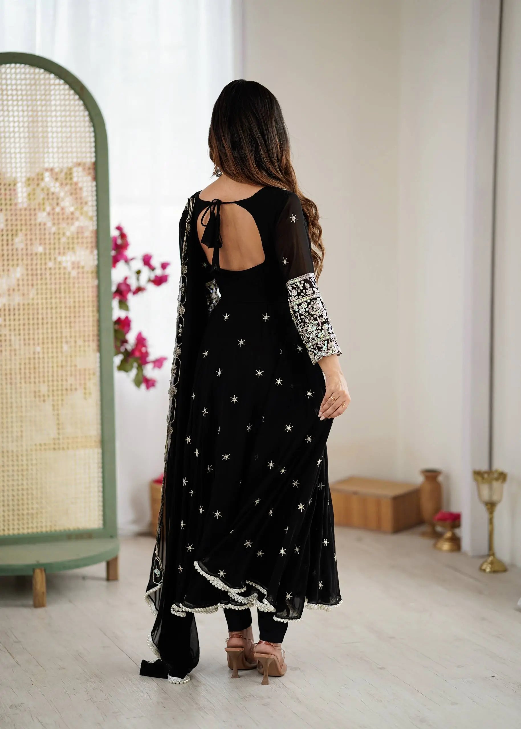 Designer Blooming Faux Embroidered Anarkali Gown Set