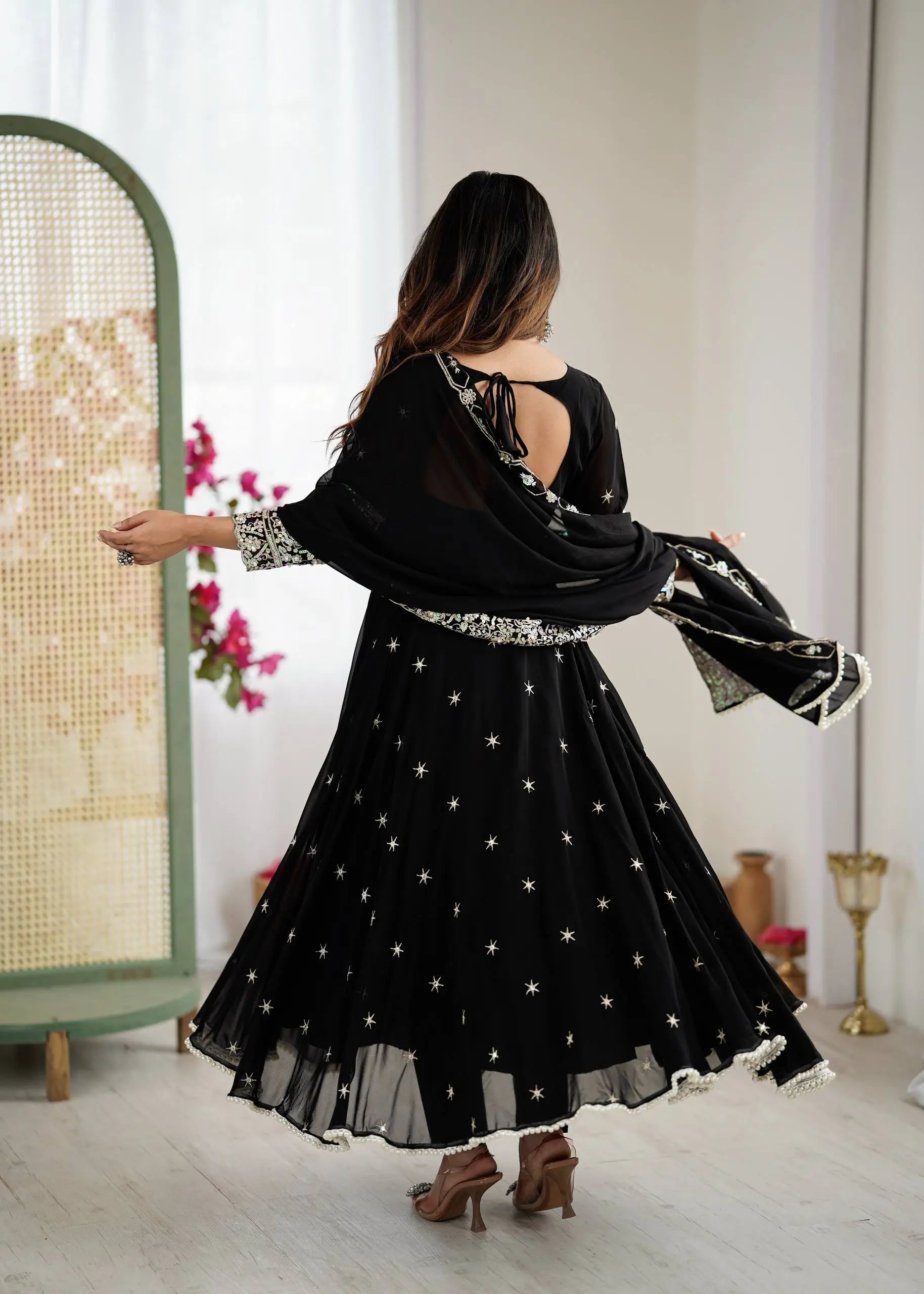 Designer Blooming Faux Embroidered Anarkali Gown Set