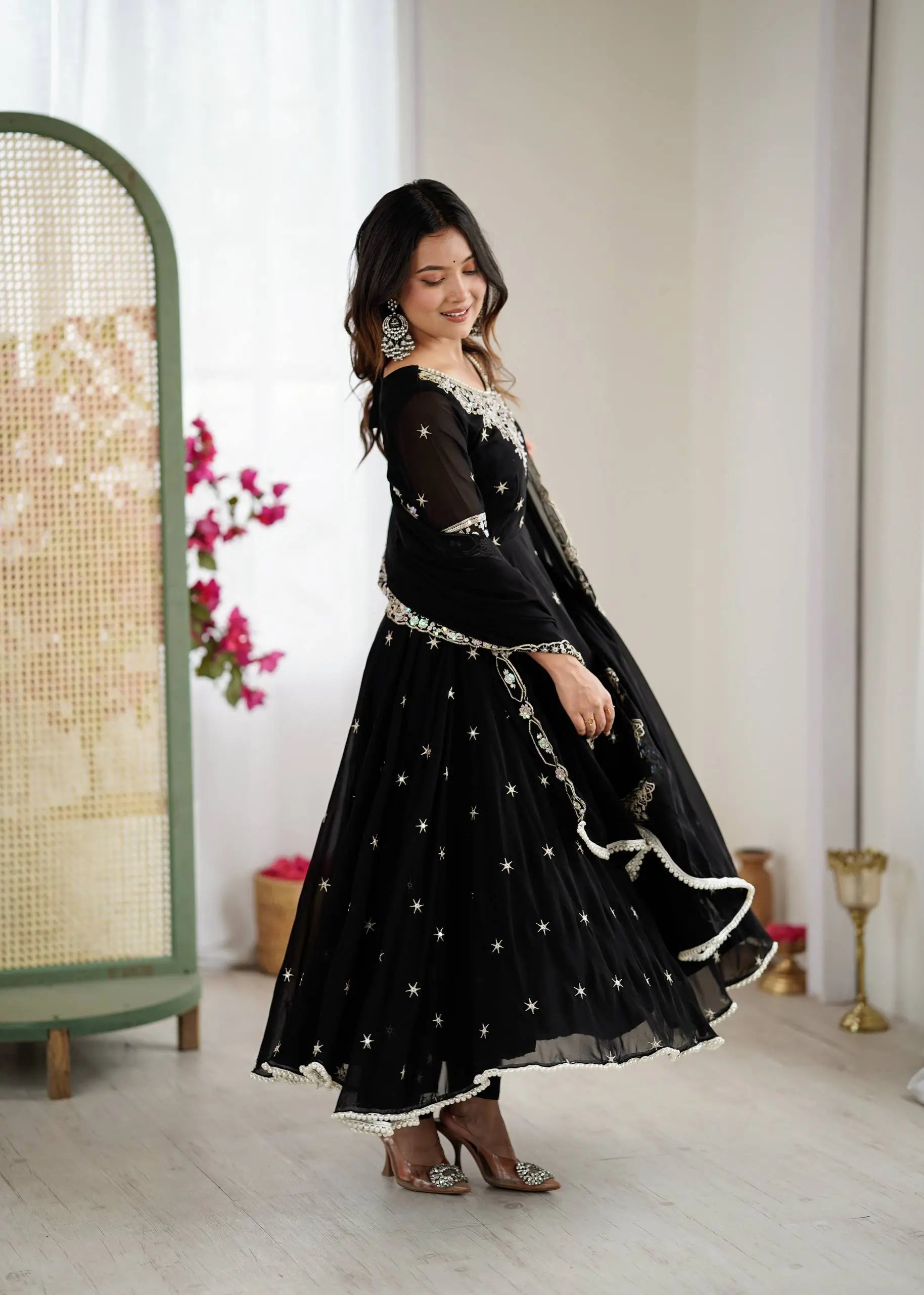 Designer Blooming Faux Embroidered Anarkali Gown Set