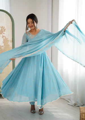 Designer Blooming Faux Embroidered Anarkali Gown Set