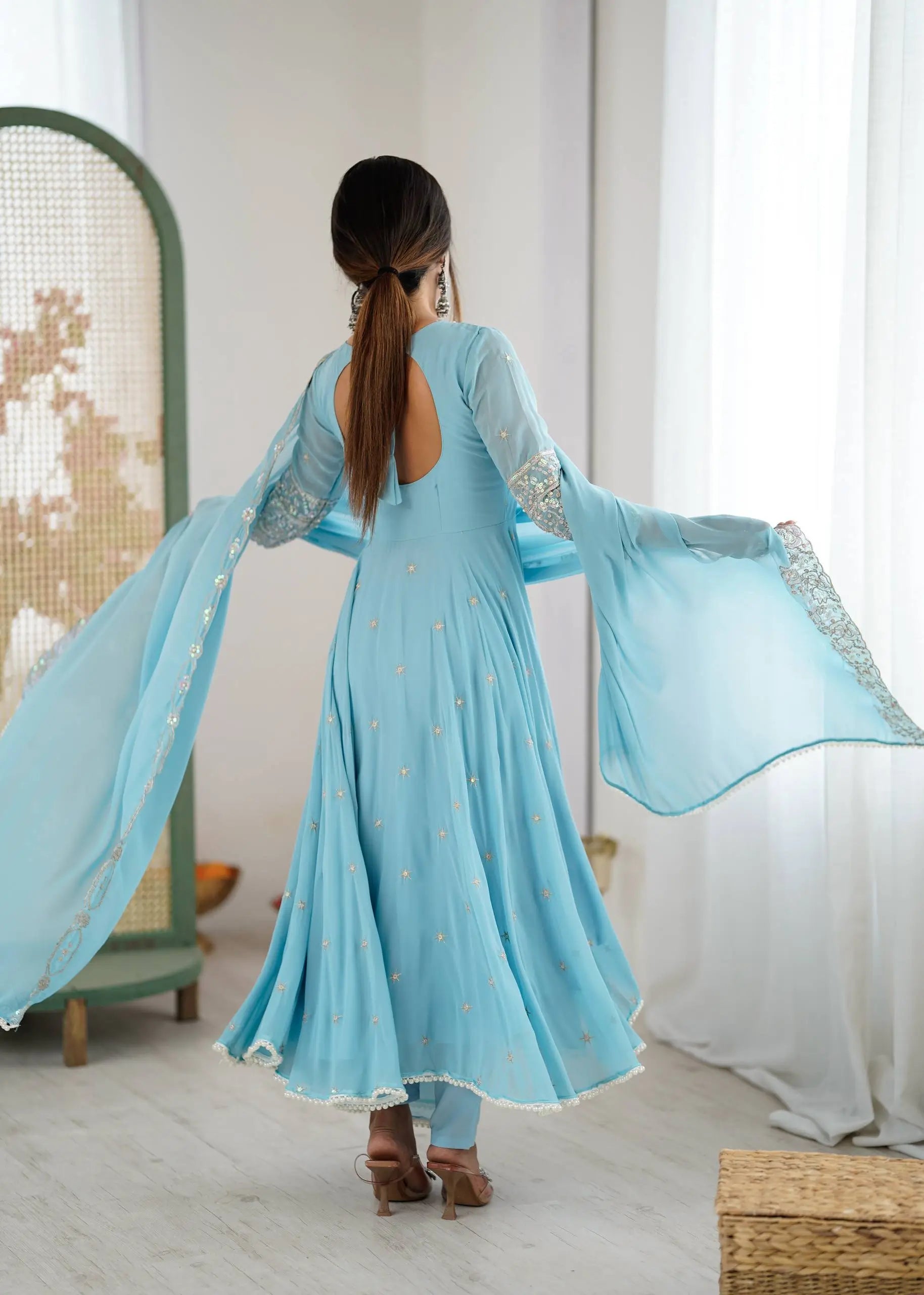 Designer Blooming Faux Embroidered Anarkali Gown Set