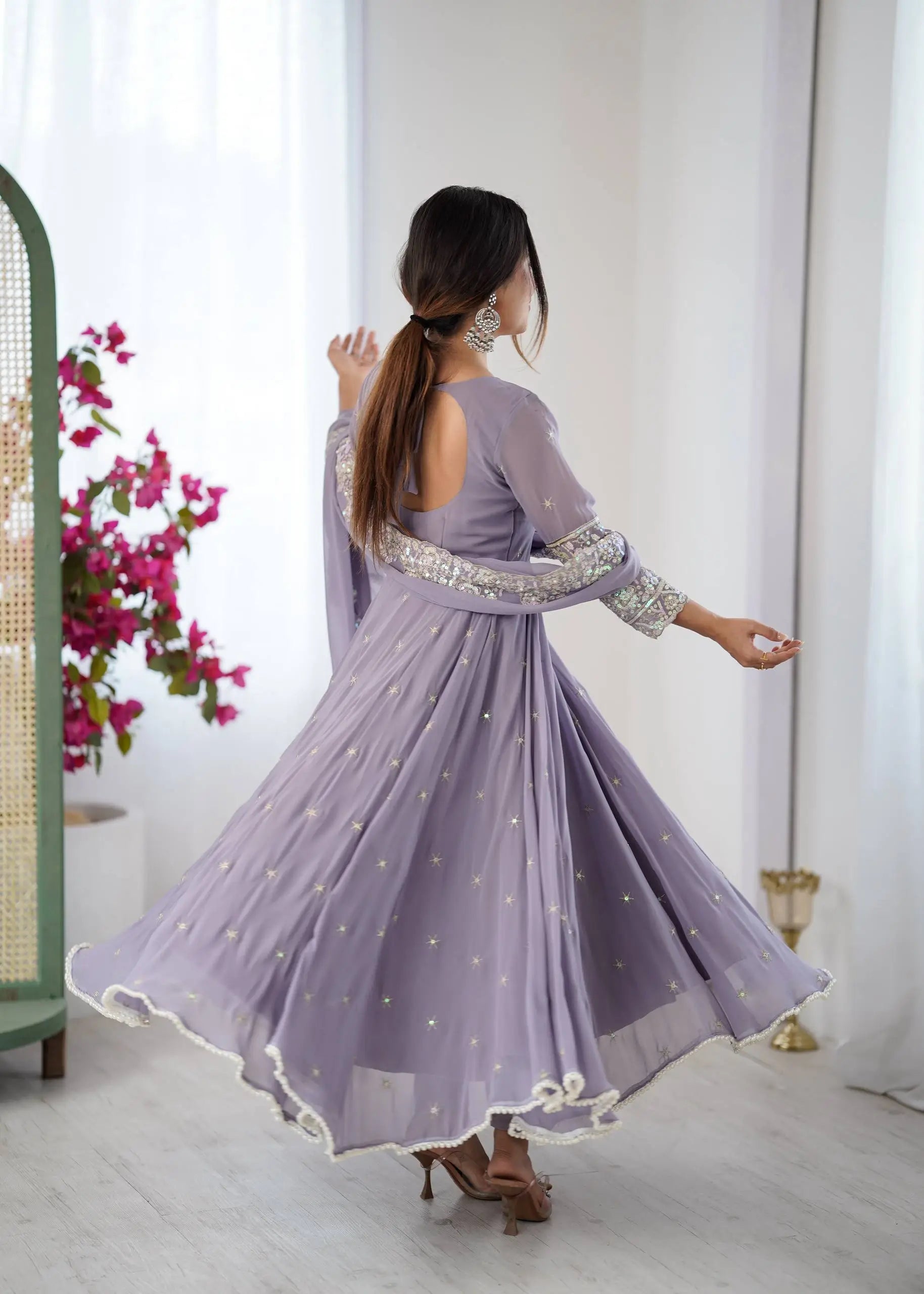 Designer Blooming Faux Embroidered Anarkali Gown Set