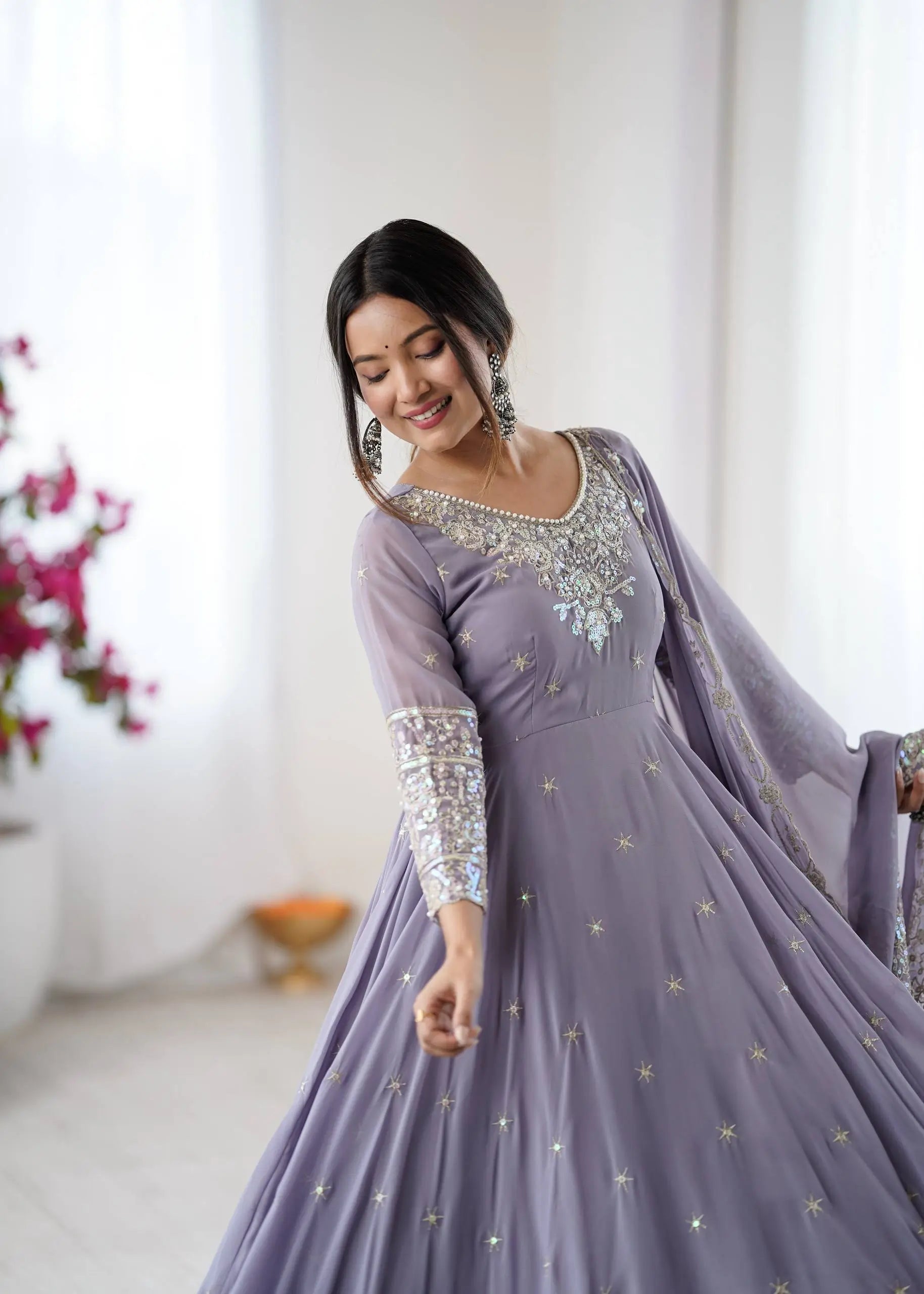 Designer Blooming Faux Embroidered Anarkali Gown Set
