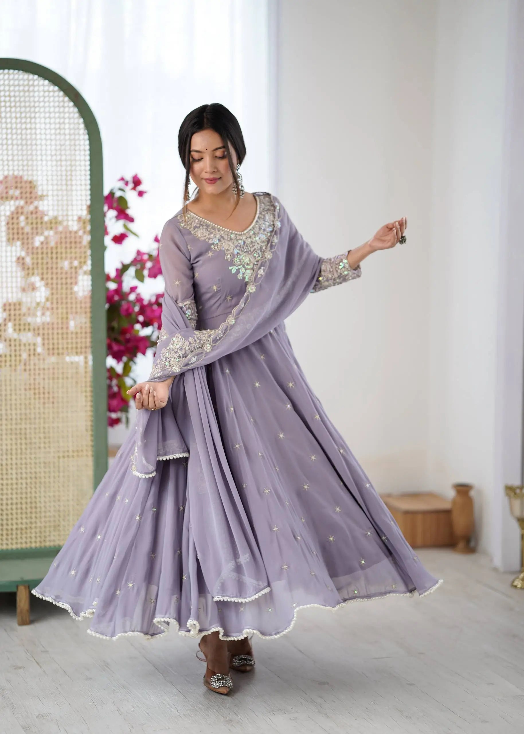 Designer Blooming Faux Embroidered Anarkali Gown Set