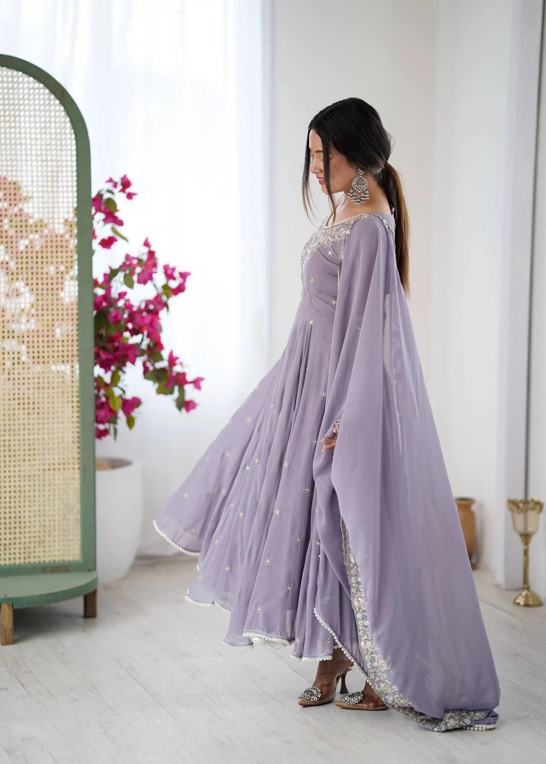 Designer Blooming Faux Embroidered Anarkali Gown Set