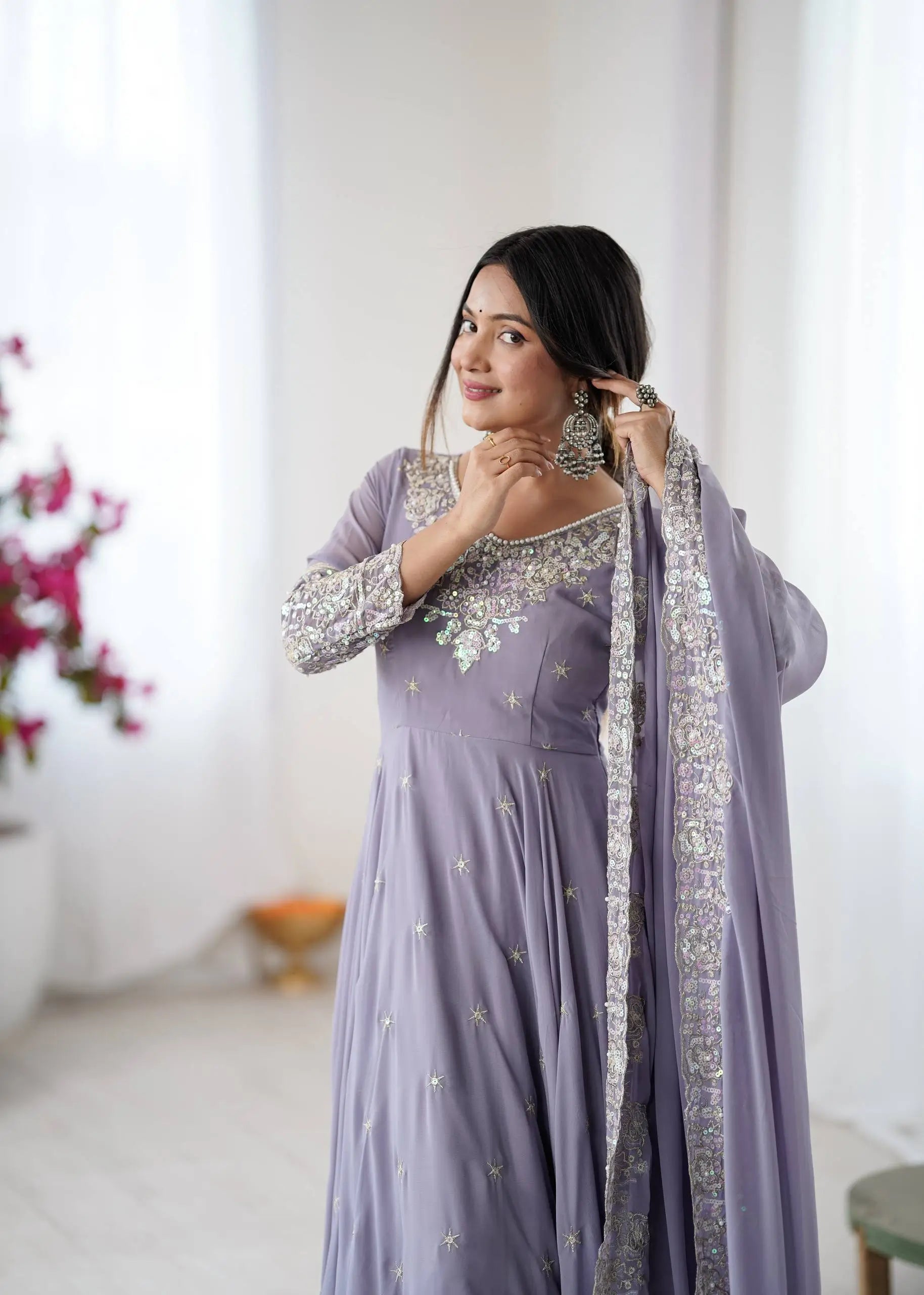 Designer Blooming Faux Embroidered Anarkali Gown Set