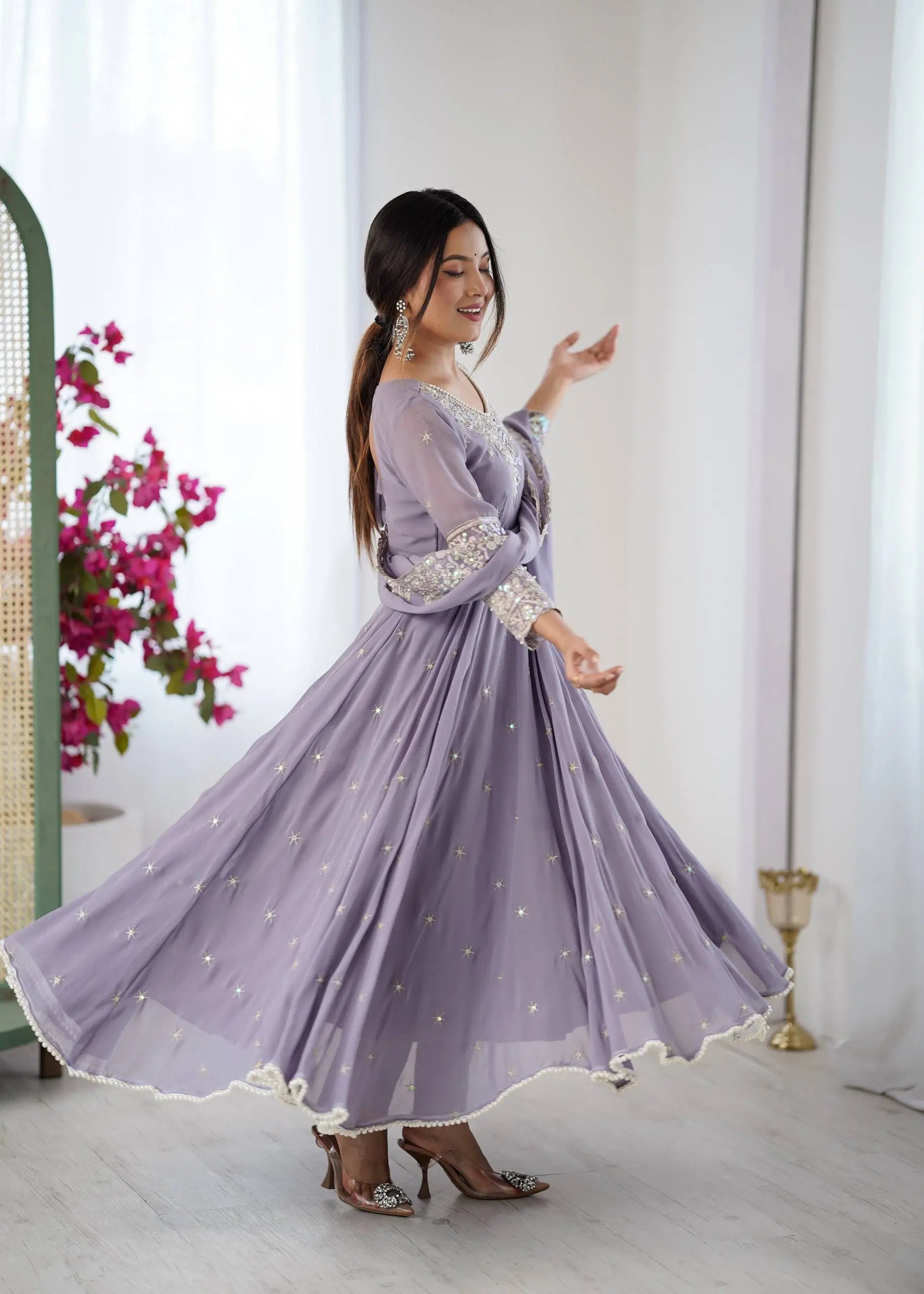Designer Blooming Faux Embroidered Anarkali Gown Set