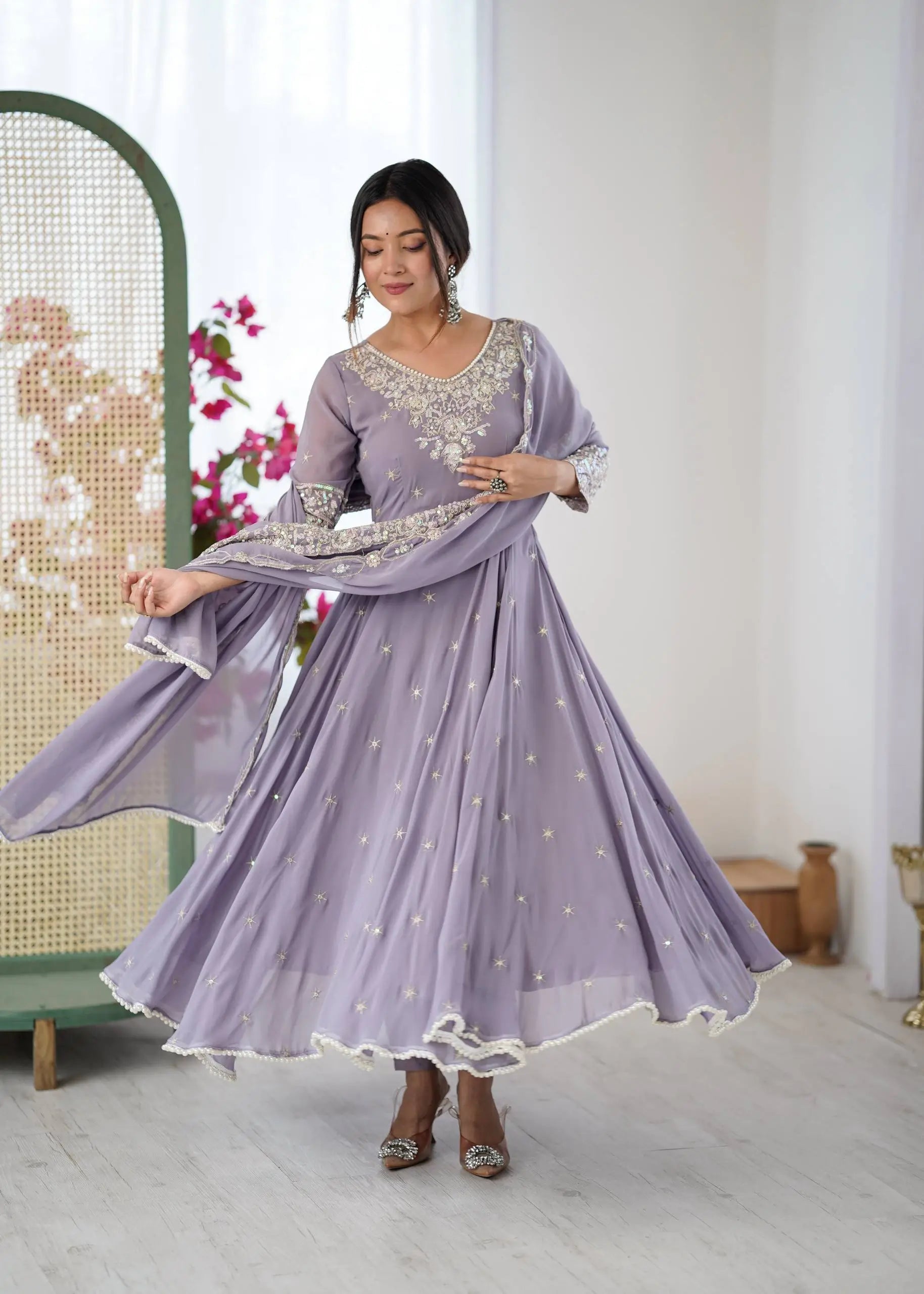 Designer Blooming Faux Embroidered Anarkali Gown Set