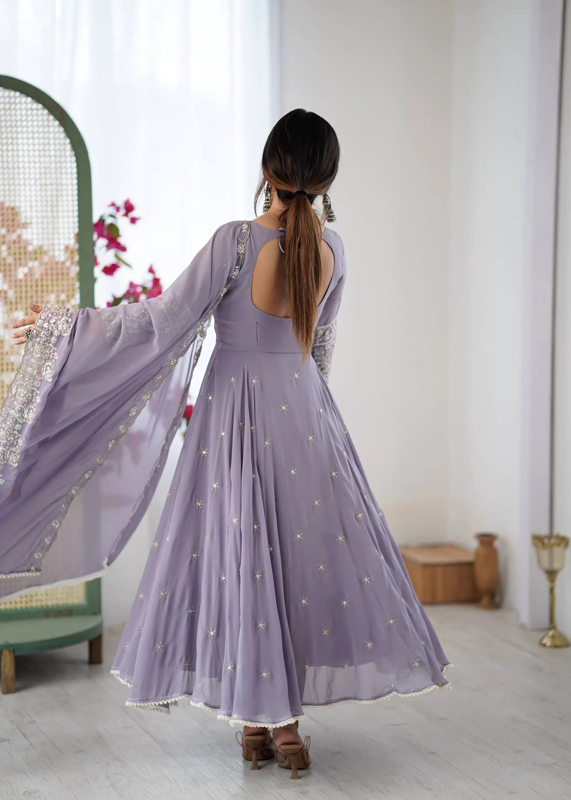 Designer Blooming Faux Embroidered Anarkali Gown Set