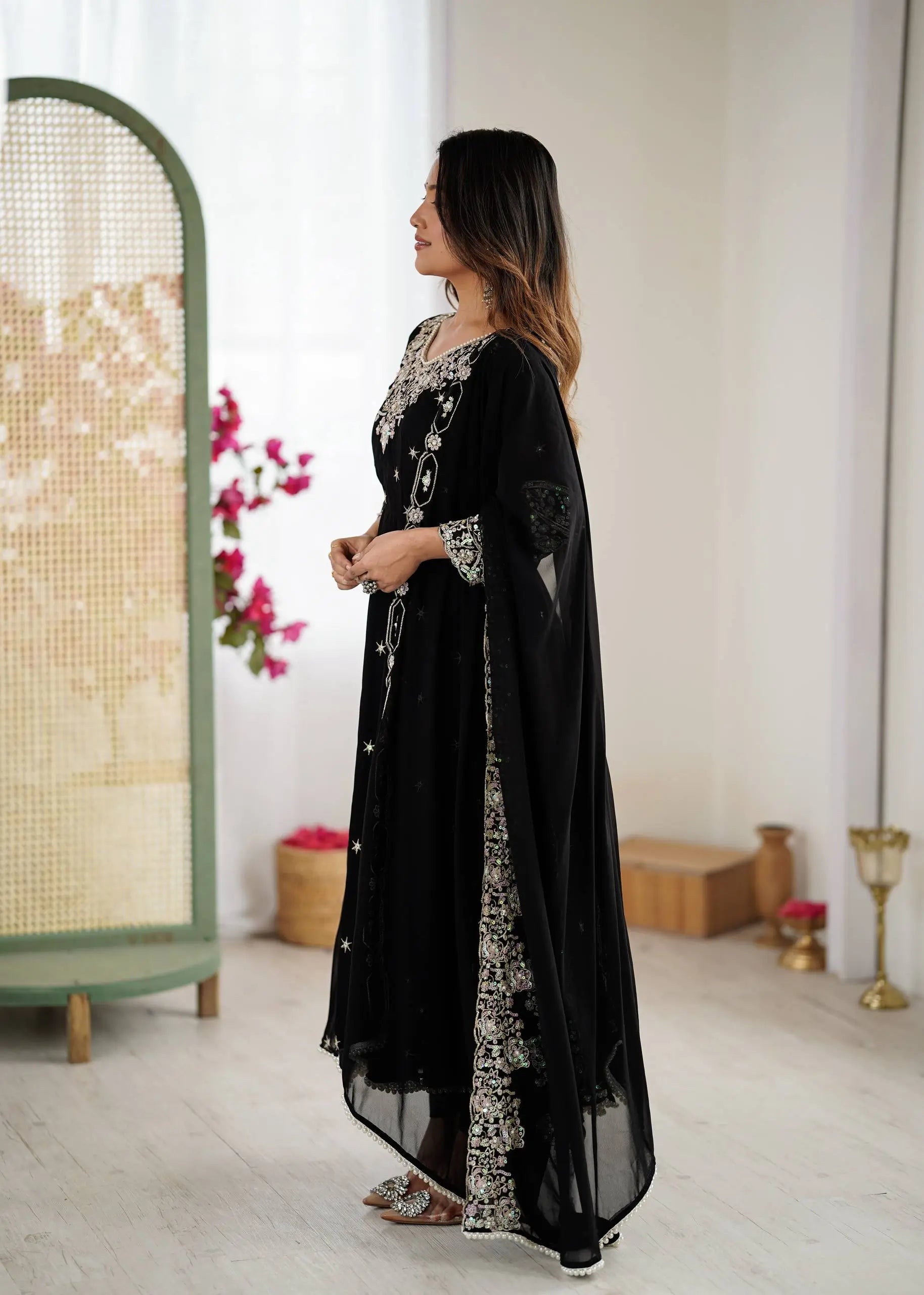 Designer Blooming Faux Embroidered Anarkali Gown Set