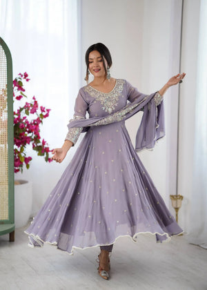 Designer Blooming Faux Embroidered Anarkali Gown Set
