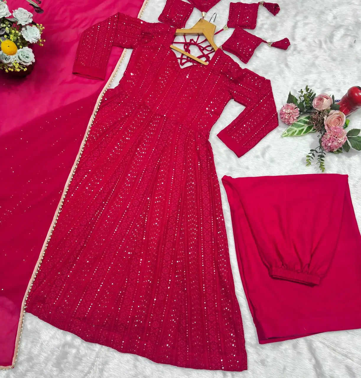 Designer Blooming Georgette Anarkali Suit Set