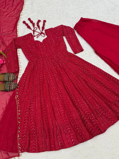 Designer Blooming Georgette Anarkali Suit Set