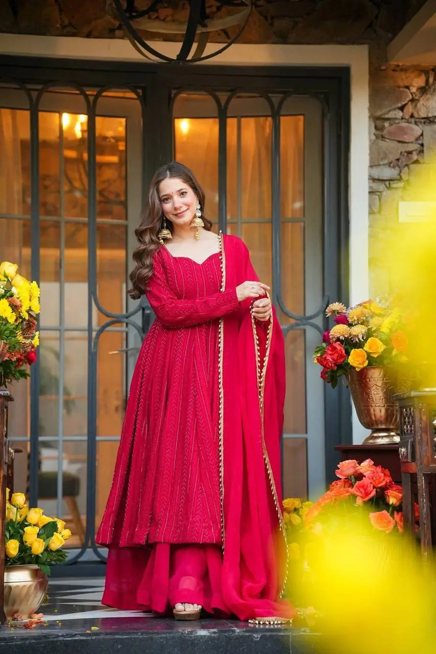 Designer Blooming Georgette Anarkali Suit Set