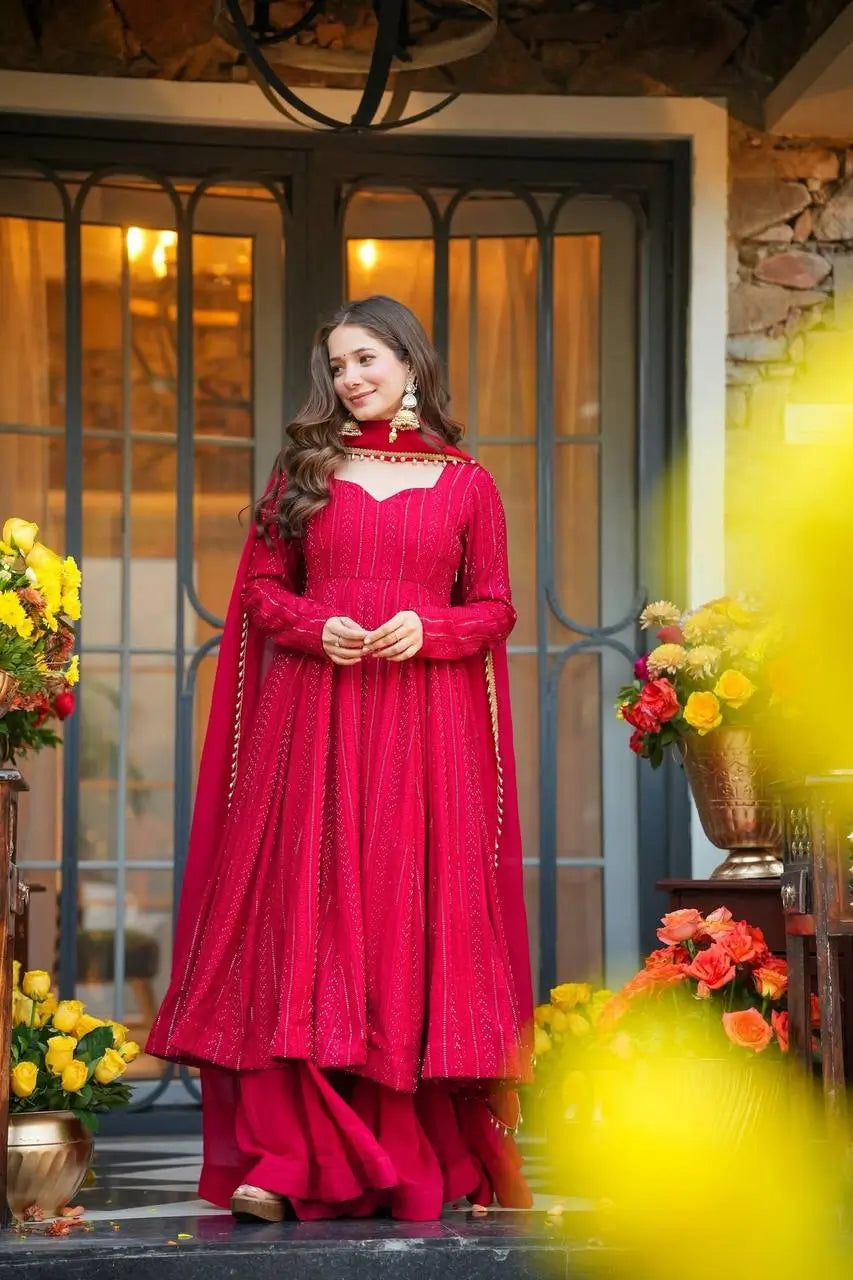 Designer Blooming Georgette Anarkali Suit Set