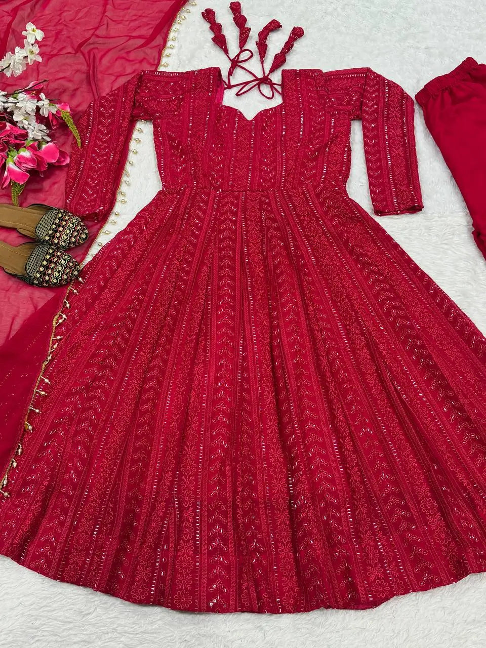 Designer Blooming Georgette Anarkali Suit Set