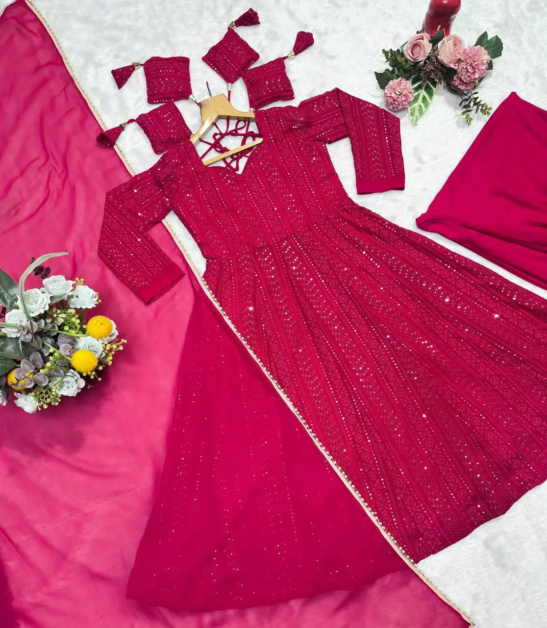 Designer Blooming Georgette Anarkali Suit Set