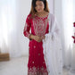 Designer Chinnon Embroidered Sharara Suit Set with Dupatta