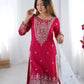 Designer Chinnon Embroidered Sharara Suit Set with Dupatta