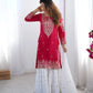 Designer Chinnon Embroidered Sharara Suit Set with Dupatta